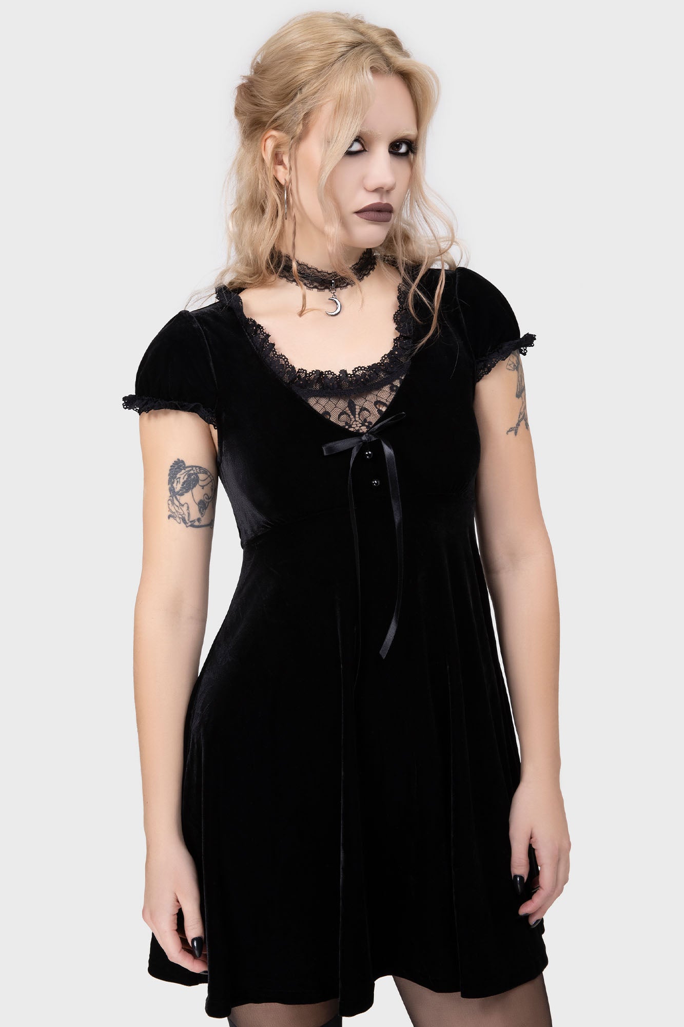 Killstar Heather Velvet Babydoll Dress with Lace Trim