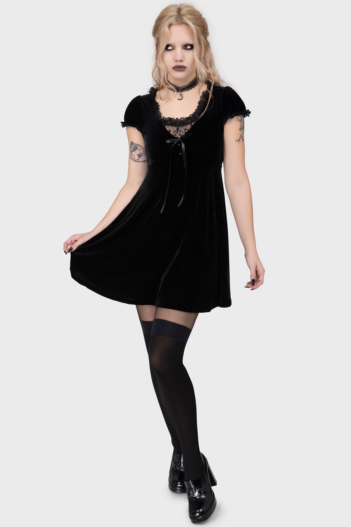 Killstar Heather Velvet Babydoll Dress with Lace Trim
