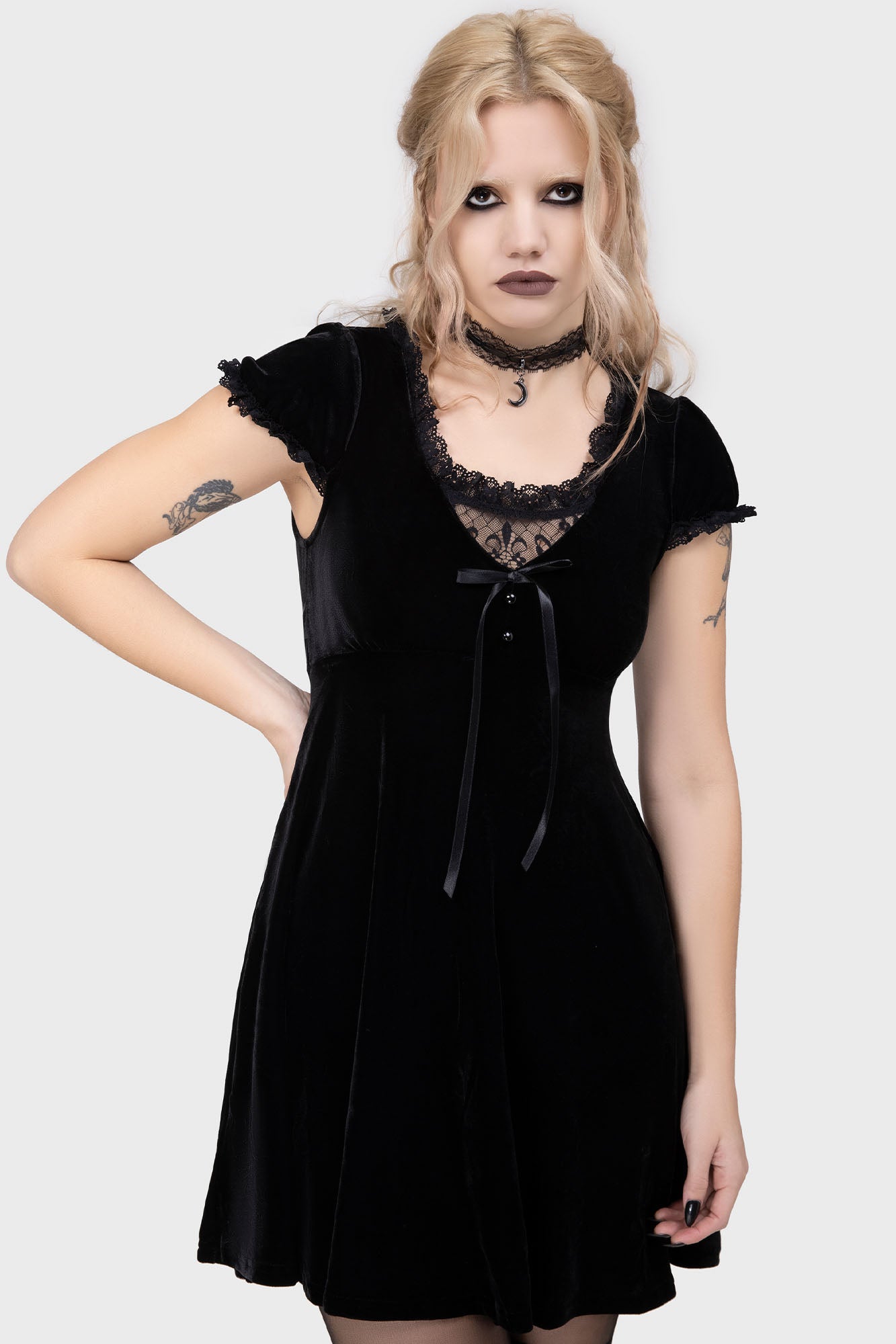Killstar Heather Velvet Babydoll Dress with Lace Trim