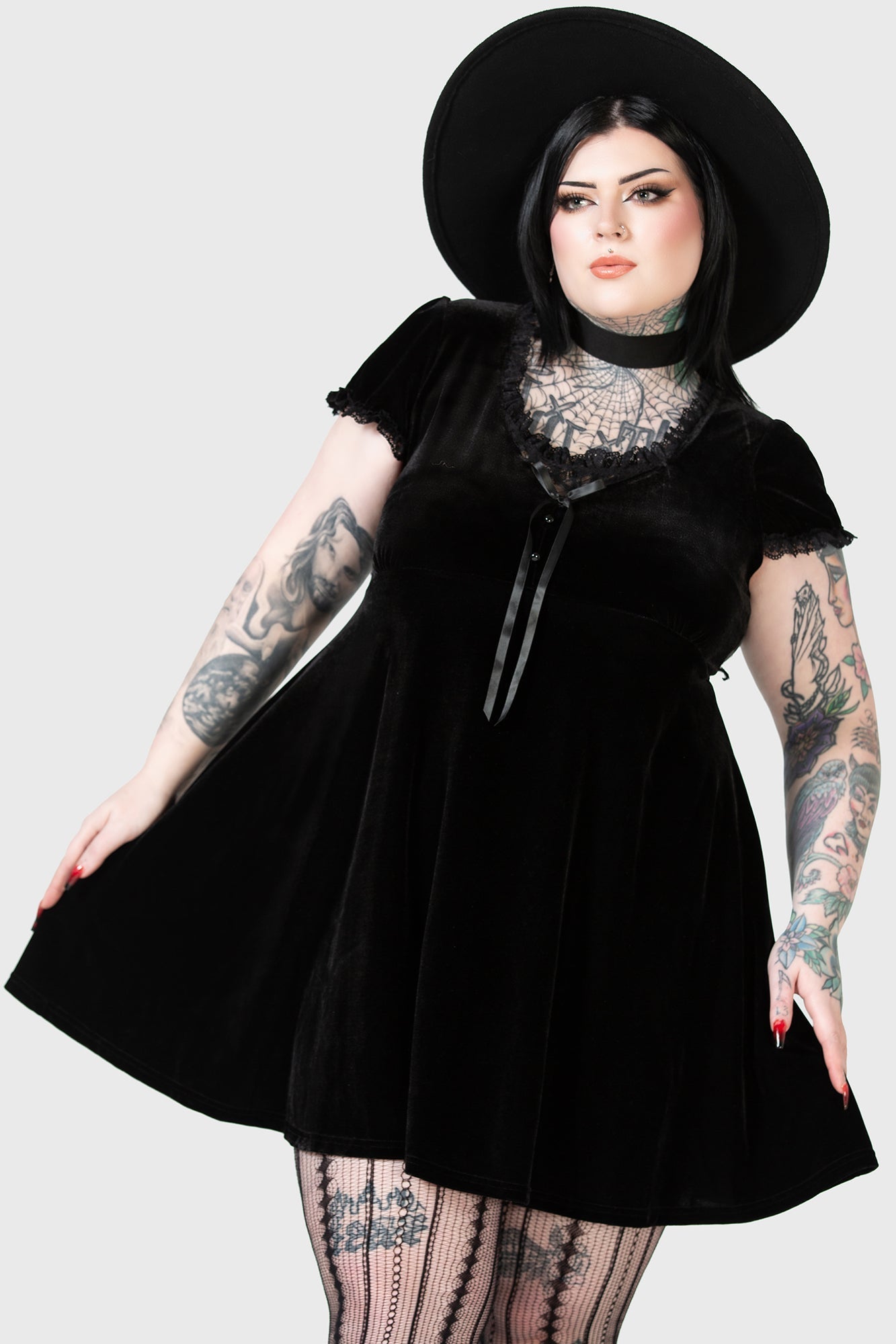 Killstar Heather Velvet Babydoll Dress with Lace Trim