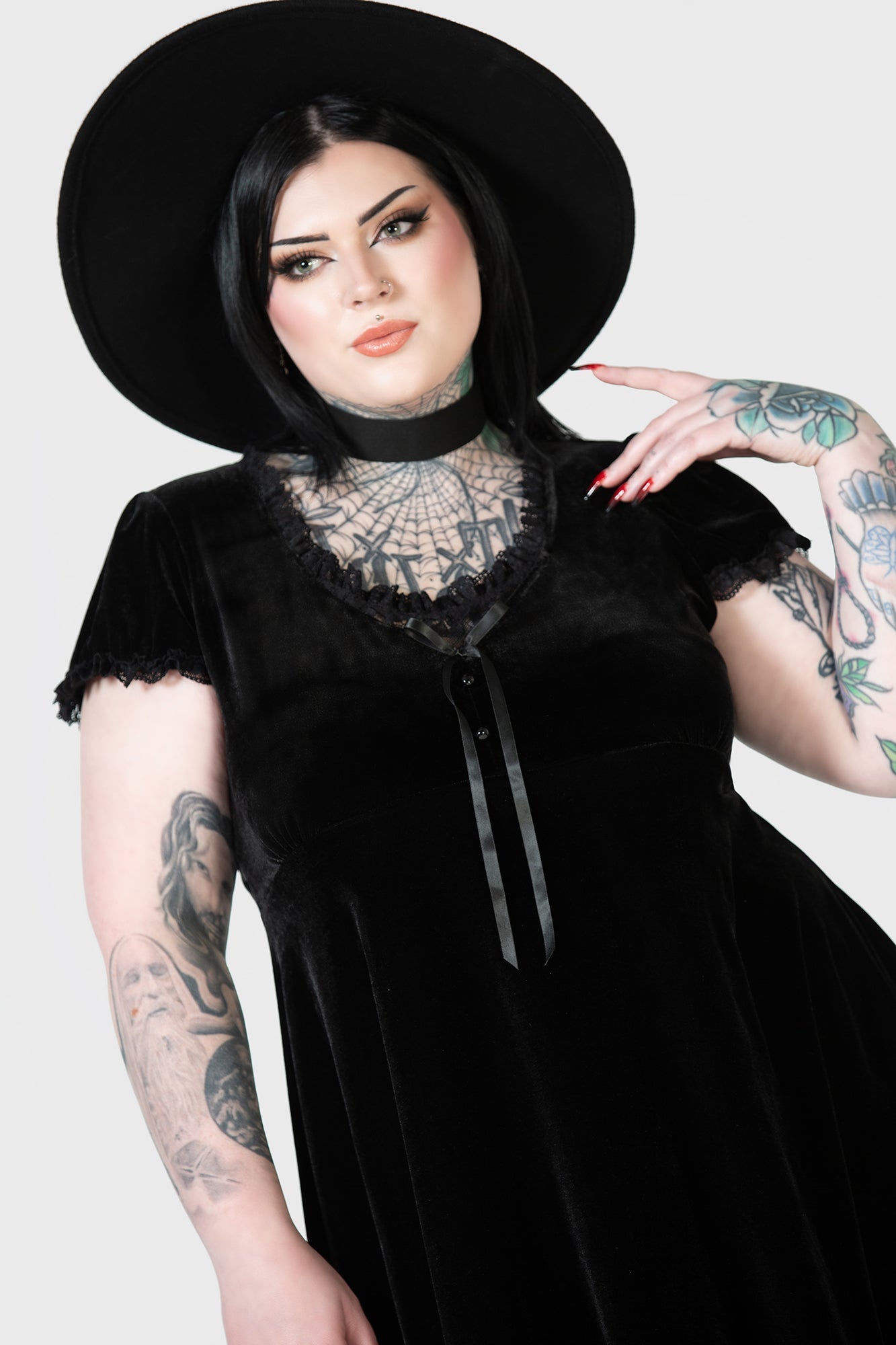 Killstar Heather Velvet Babydoll Dress with Lace Trim