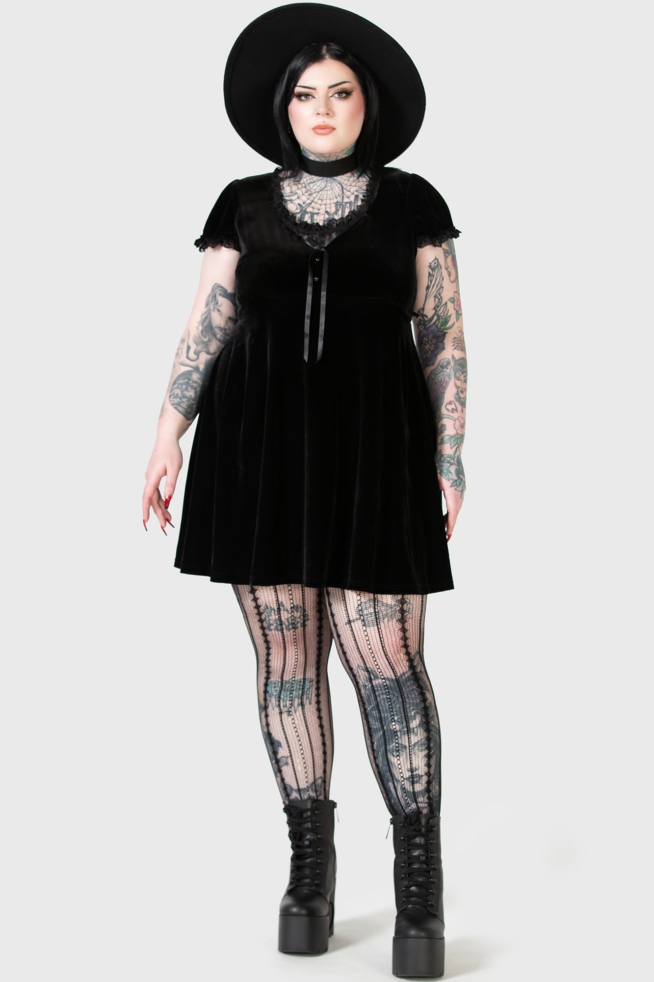 Killstar Heather Velvet Babydoll Dress with Lace Trim