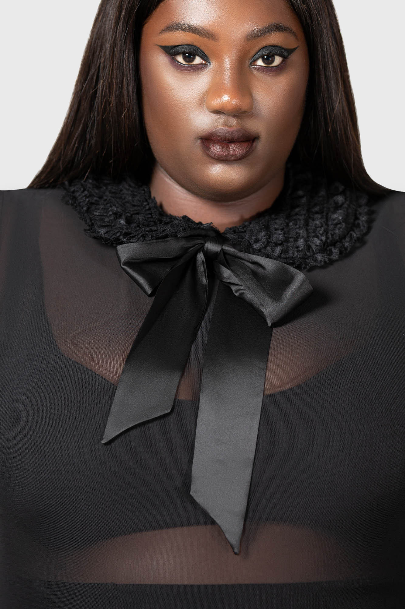 Killstar Dark Harvest Mesh Top with Ruffled Collar & Cuffs