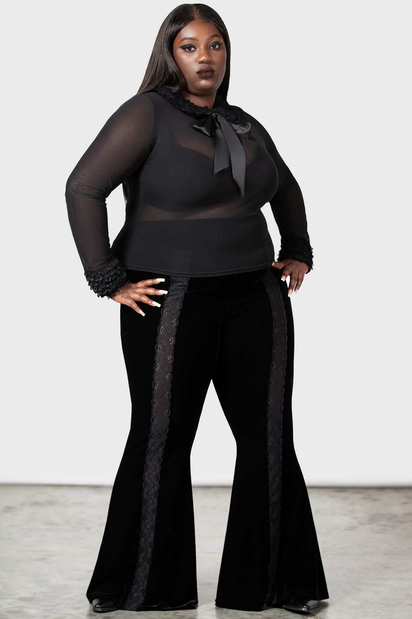 Killstar Dark Harvest Mesh Top with Ruffled Collar & Cuffs