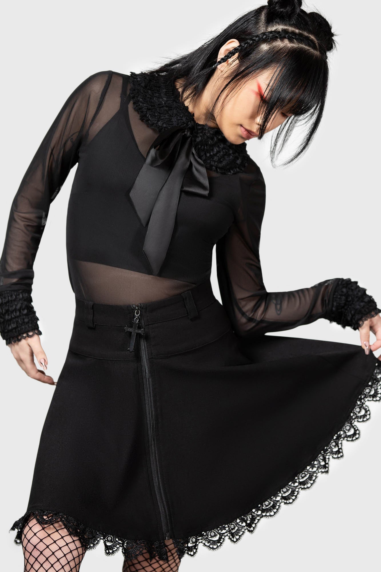Killstar Dark Harvest Mesh Top with Ruffled Collar & Cuffs
