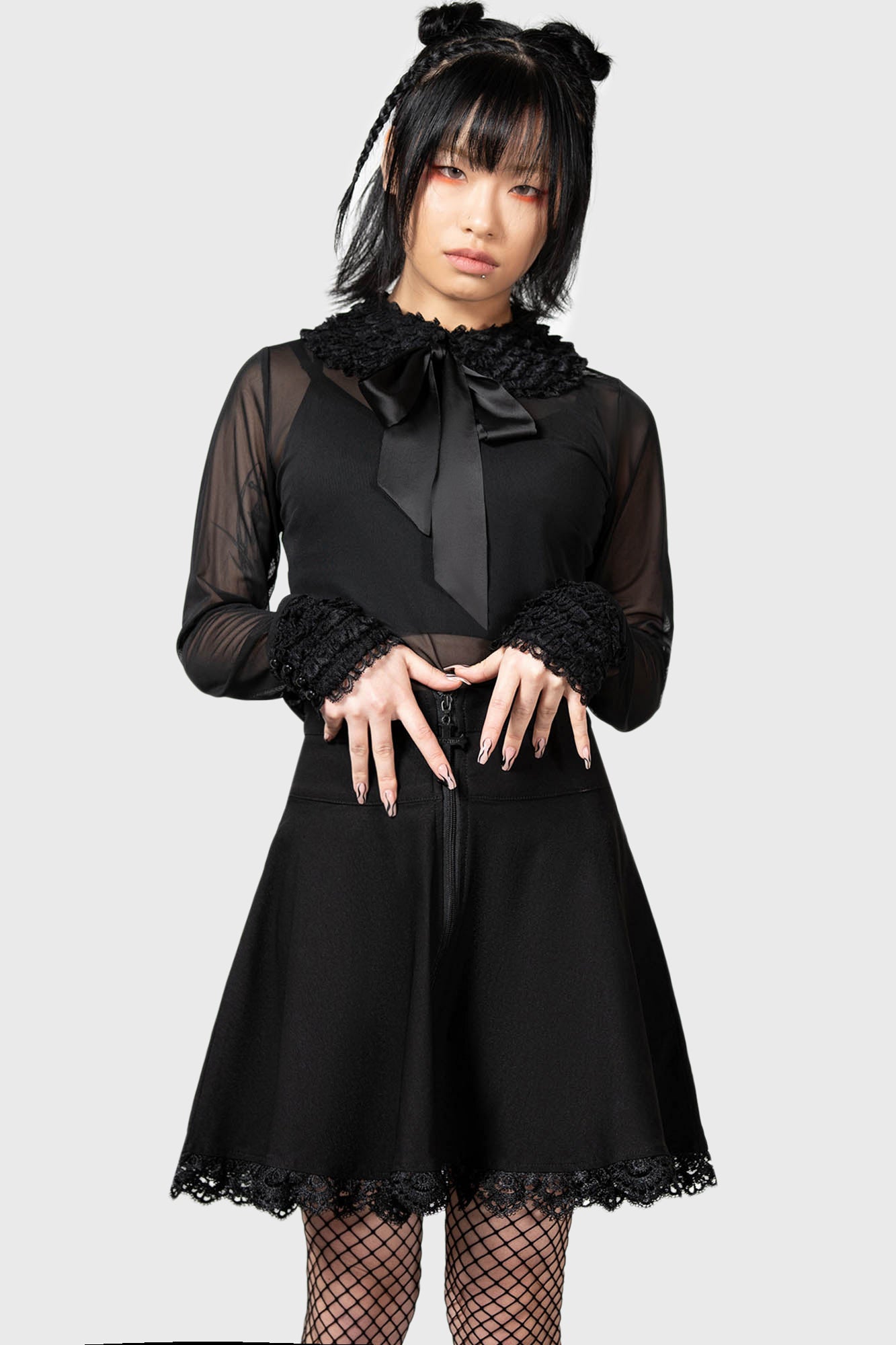 Killstar Dark Harvest Mesh Top with Ruffled Collar & Cuffs