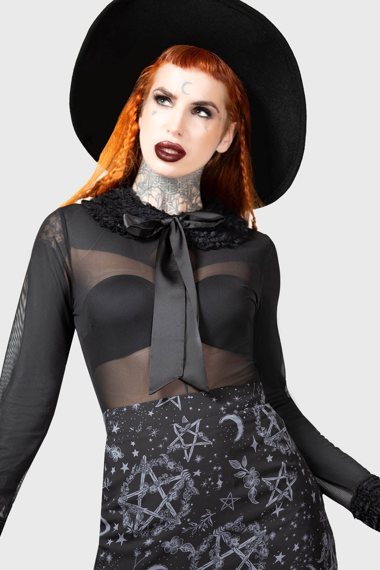 Killstar Dark Harvest Mesh Top with Ruffled Collar & Cuffs