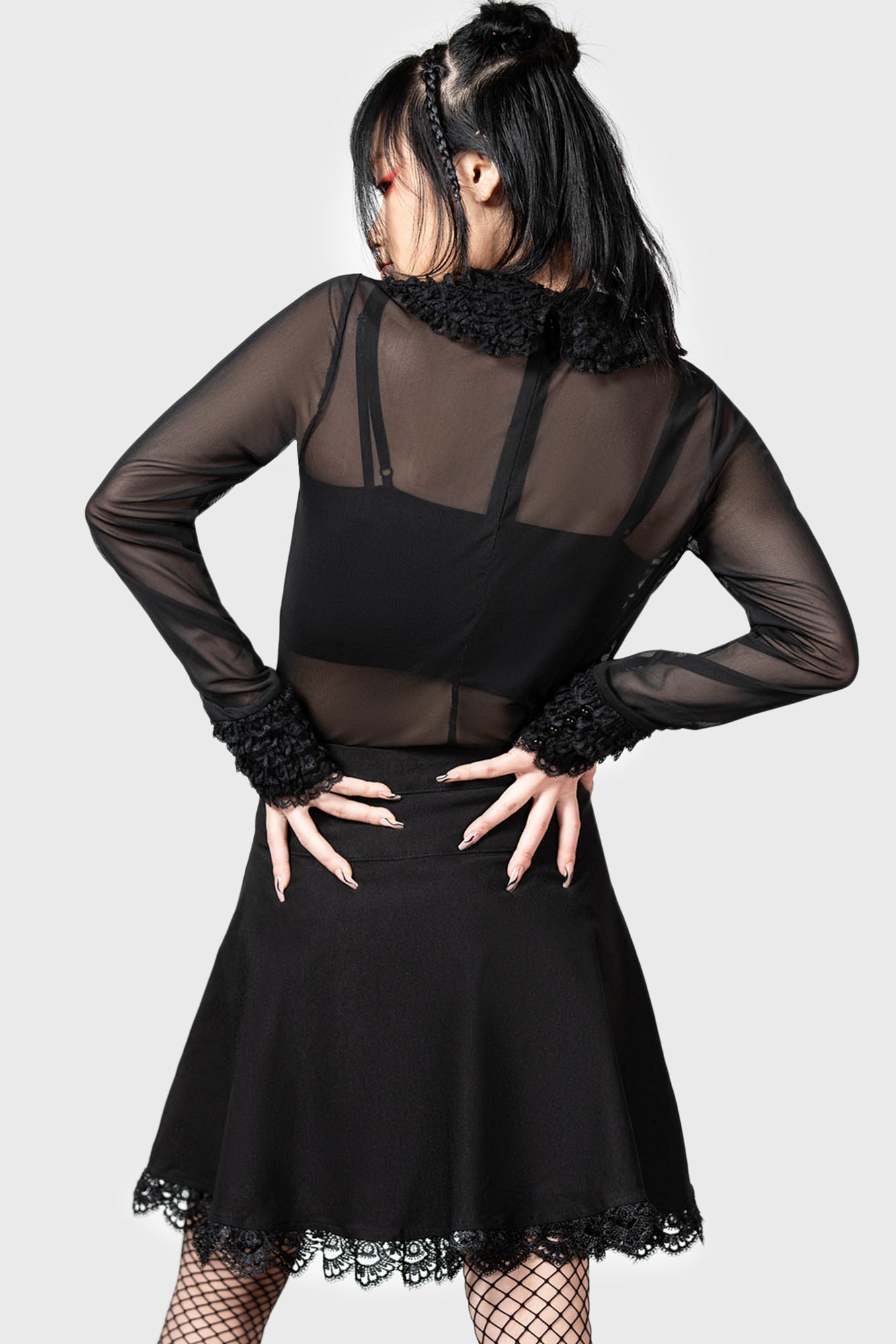 Killstar Dark Harvest Mesh Top with Ruffled Collar & Cuffs