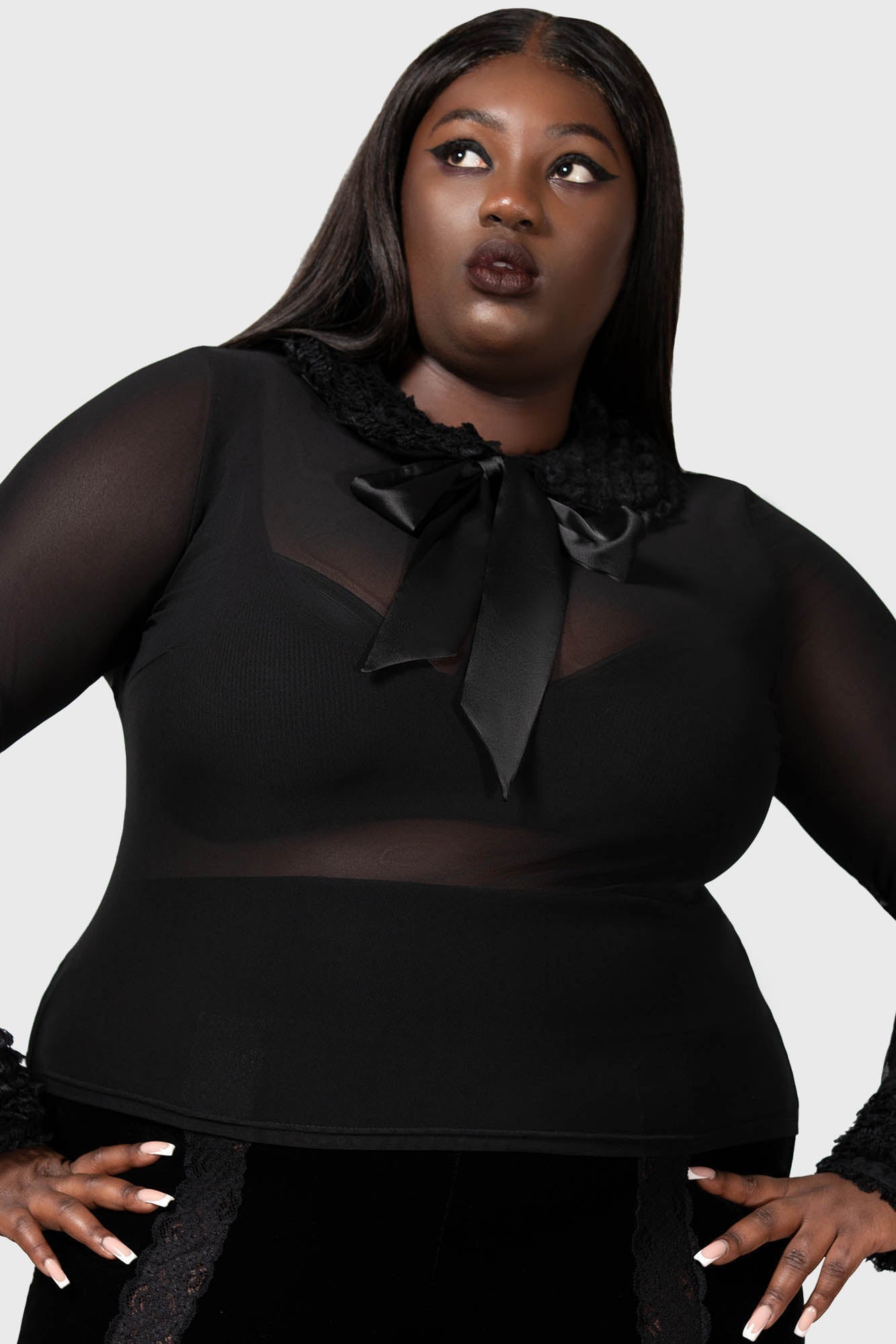 Killstar Dark Harvest Mesh Top with Ruffled Collar & Cuffs