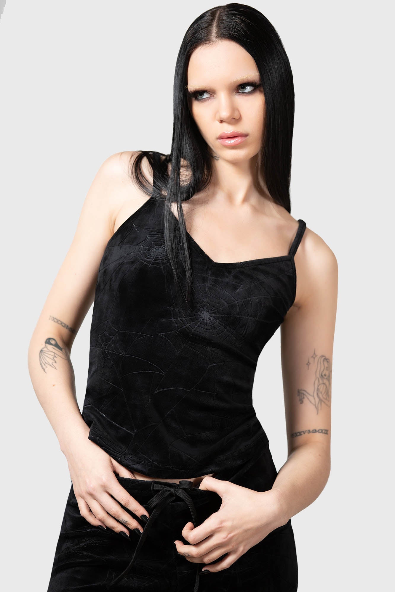 Killstar Eternal Sleeper Velour Vest with Spiderweb Pattern