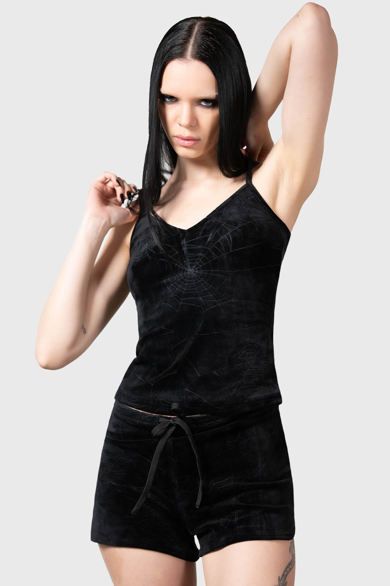 Killstar Eternal Sleeper Velour Vest with Spiderweb Pattern