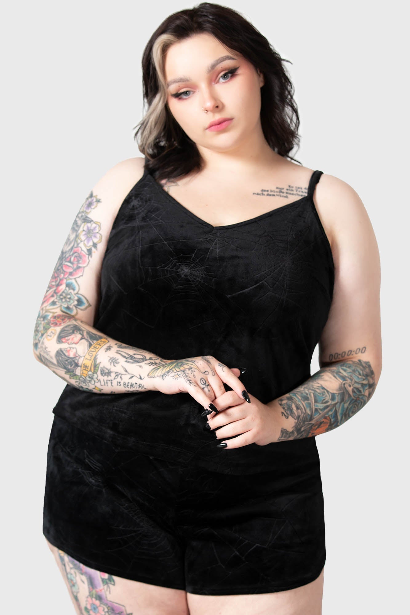 Killstar Eternal Sleeper Velour Vest with Spiderweb Pattern