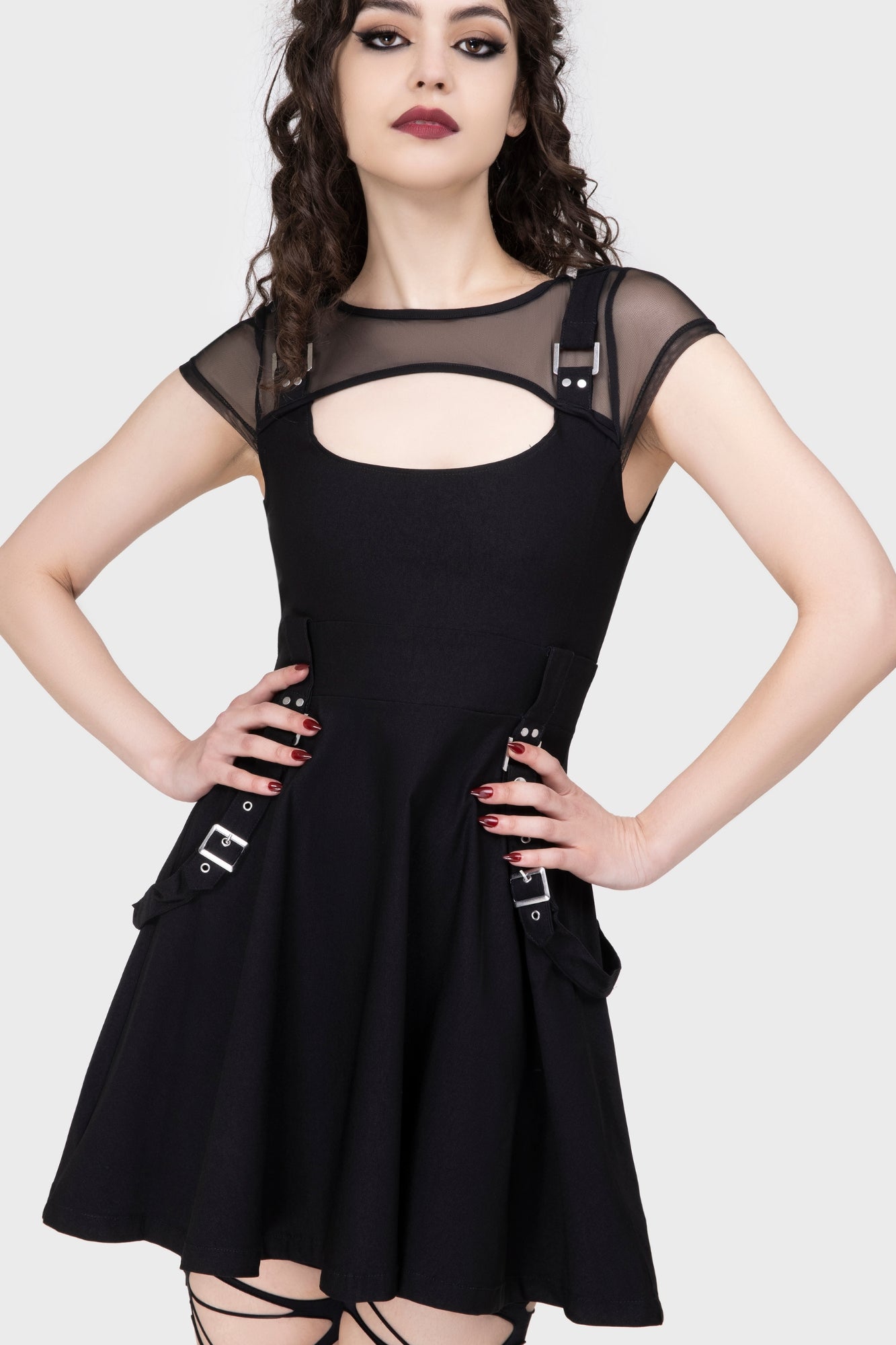 Kounter Kulture Skater Dress with Buckles & Straps - Stretch Fit