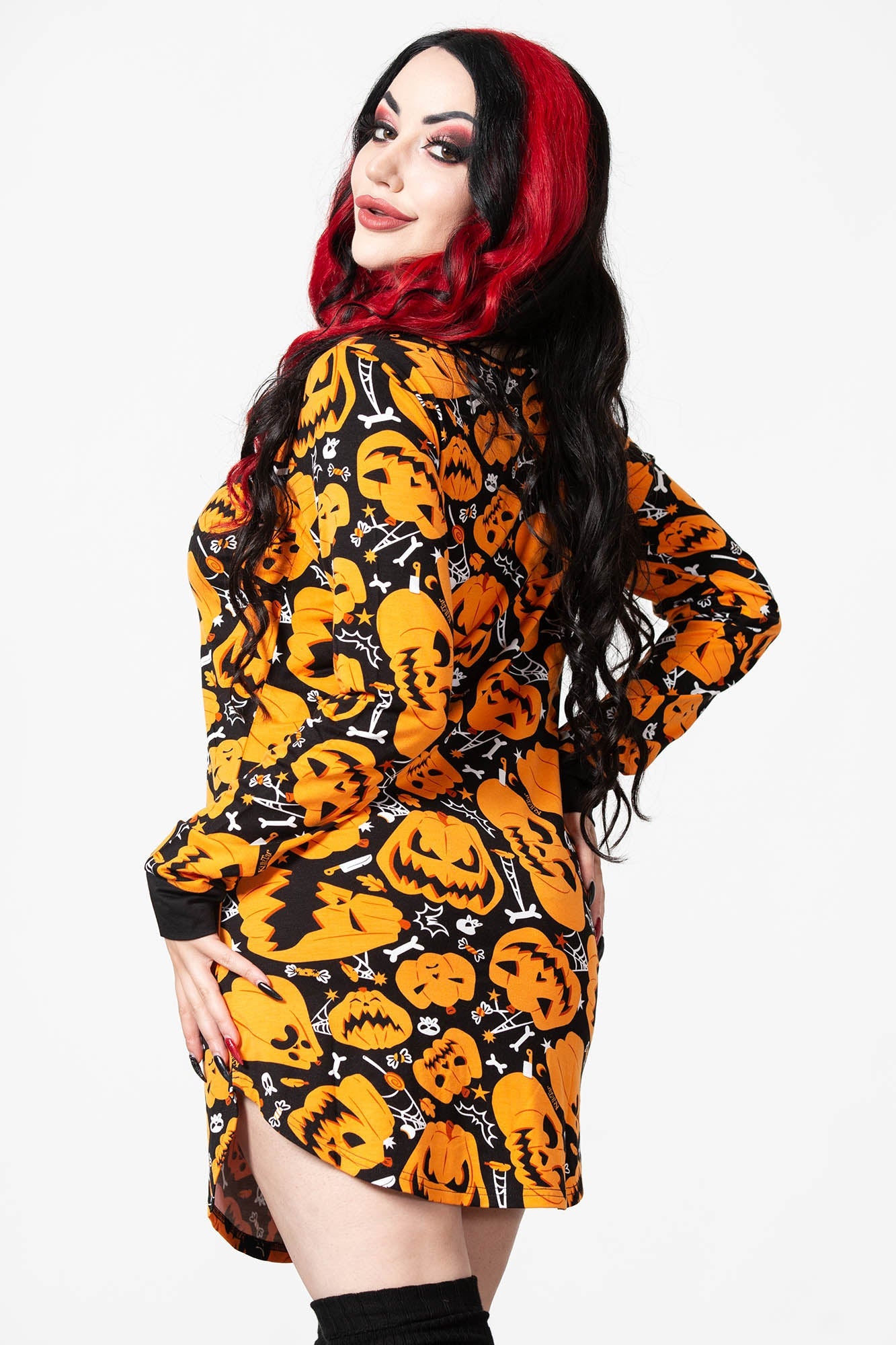 Killstar Night Harvest Henley Dress - Soft Stretch Print Scoop Neck