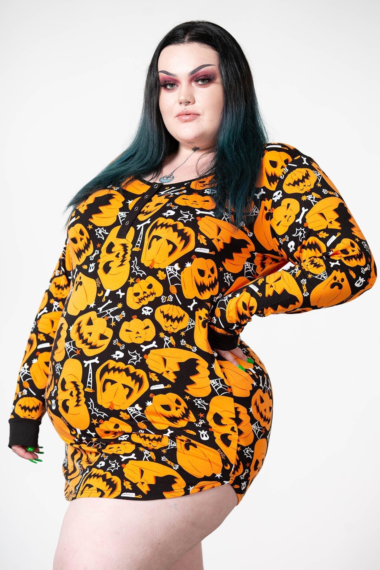 Killstar Night Harvest Henley Dress - Soft Stretch Print Scoop Neck
