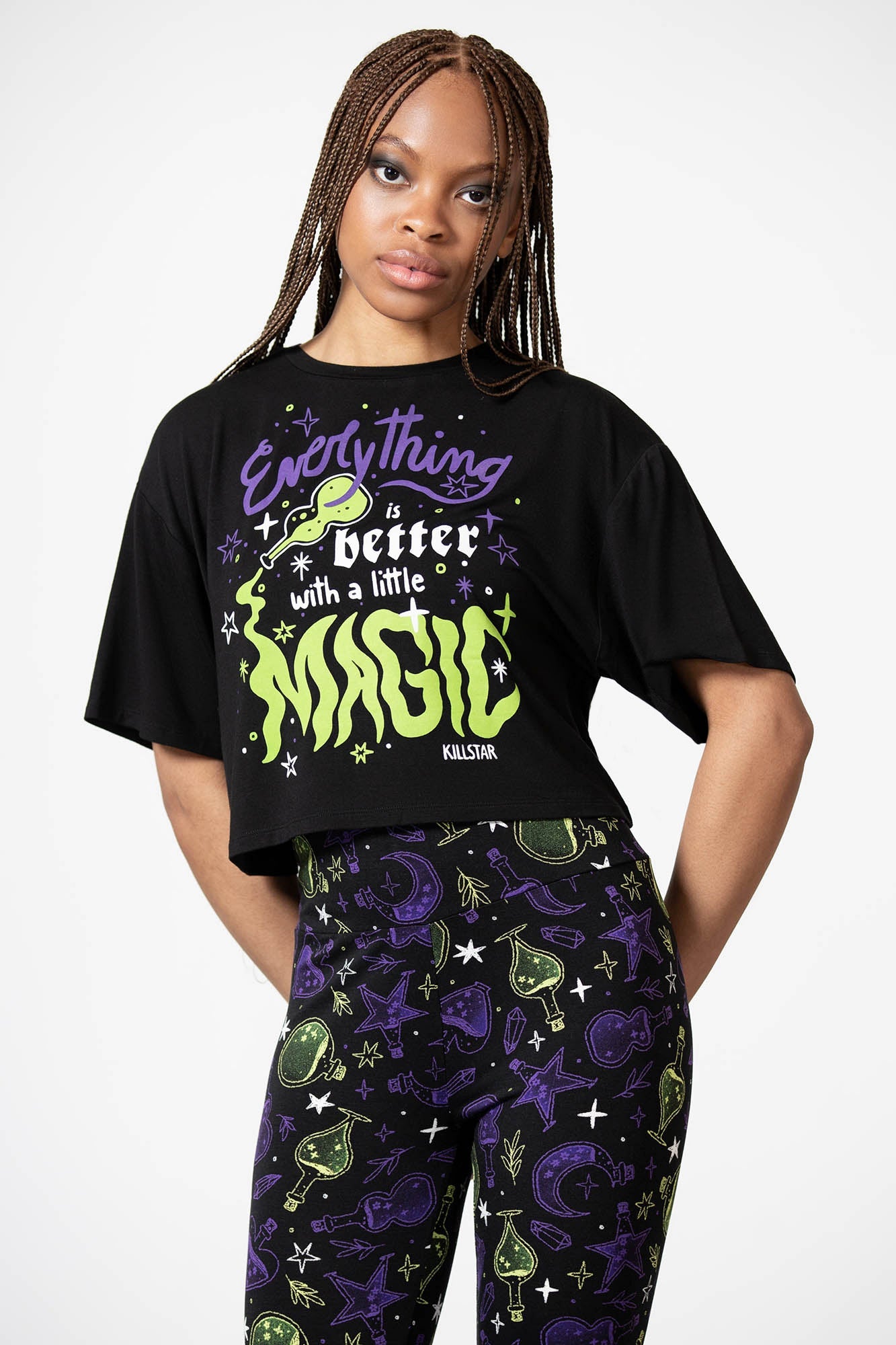 Magic Chill Crop Top - Soft Stretch Statement Print by Killstar