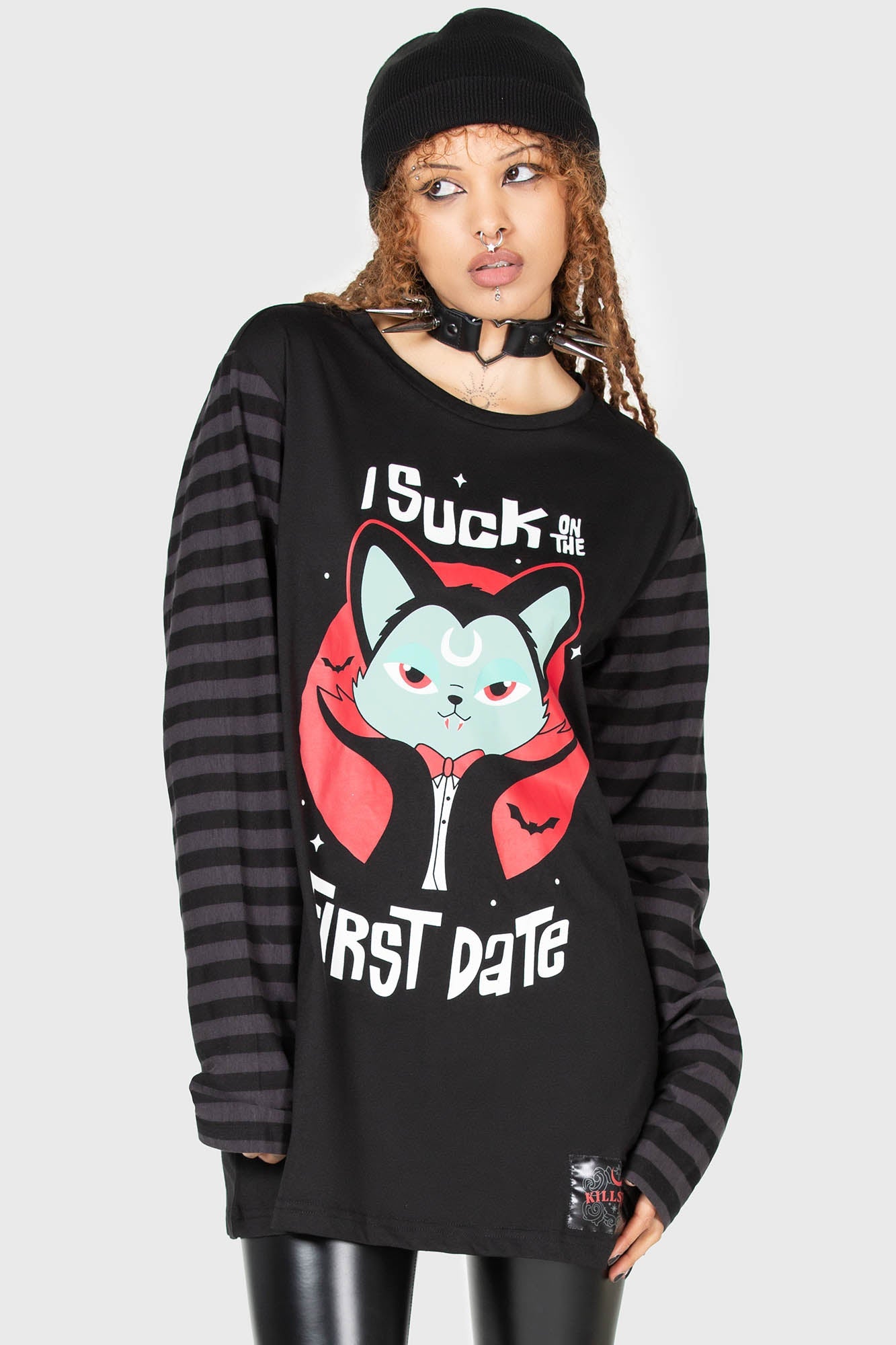Killstar VAMPURR Stripe Cotton Top - Relaxed Fit Long Sleeve