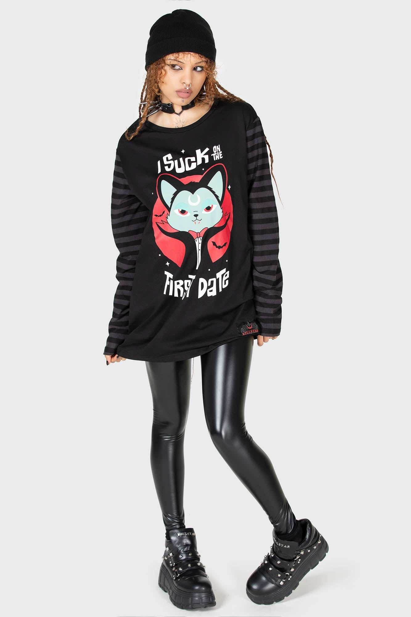 Killstar VAMPURR Stripe Cotton Top - Relaxed Fit Long Sleeve
