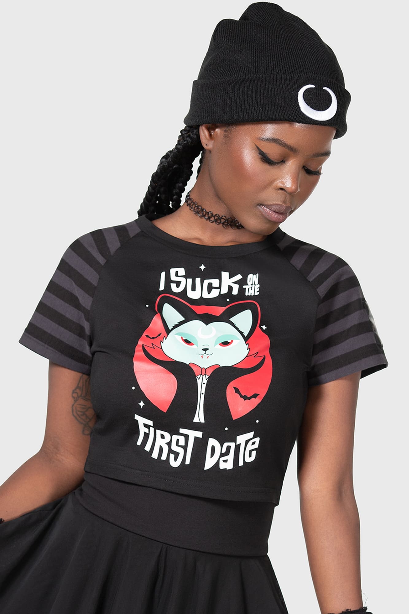 Killstar Vampurr Graphic Cropped Cotton Tee - "I Suck on First Date"