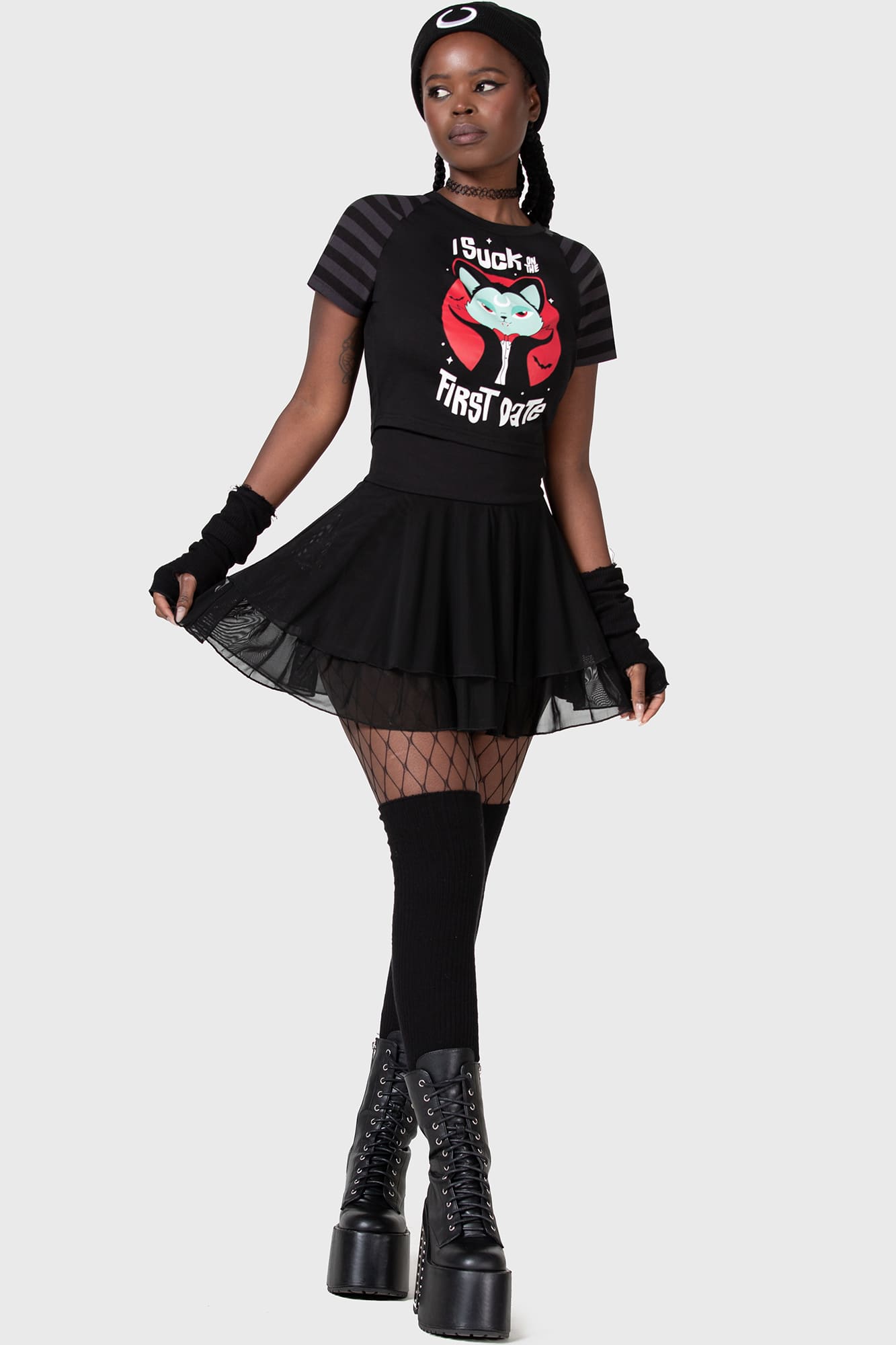 Killstar Vampurr Graphic Cropped Cotton Tee - "I Suck on First Date"