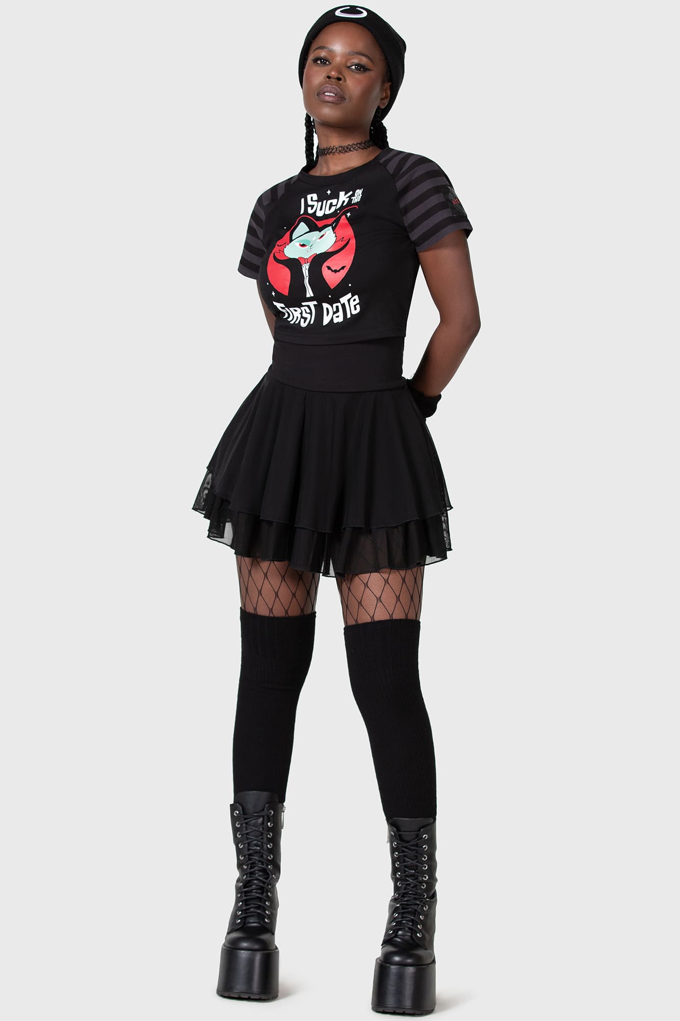 Killstar Vampurr Graphic Cropped Cotton Tee - "I Suck on First Date"