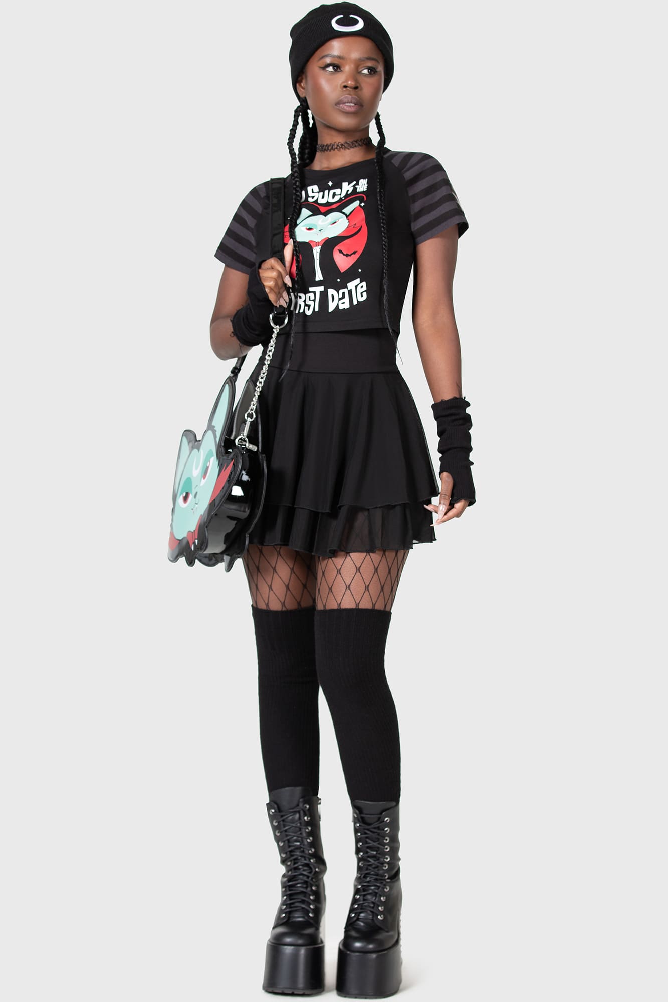 Killstar Vampurr Graphic Cropped Cotton Tee - "I Suck on First Date"