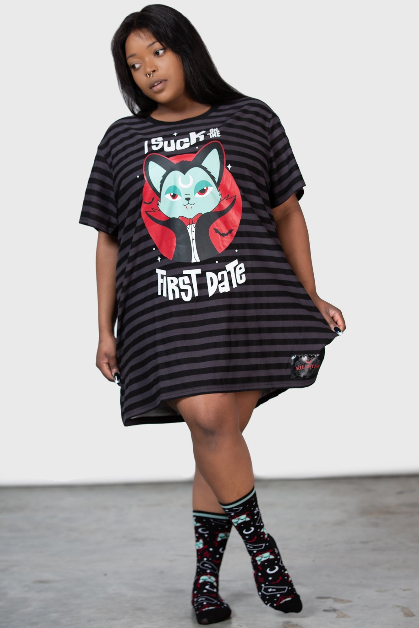 Killstar Purrrfect Pairing T-Shirt Dress with Vampurr Graphic