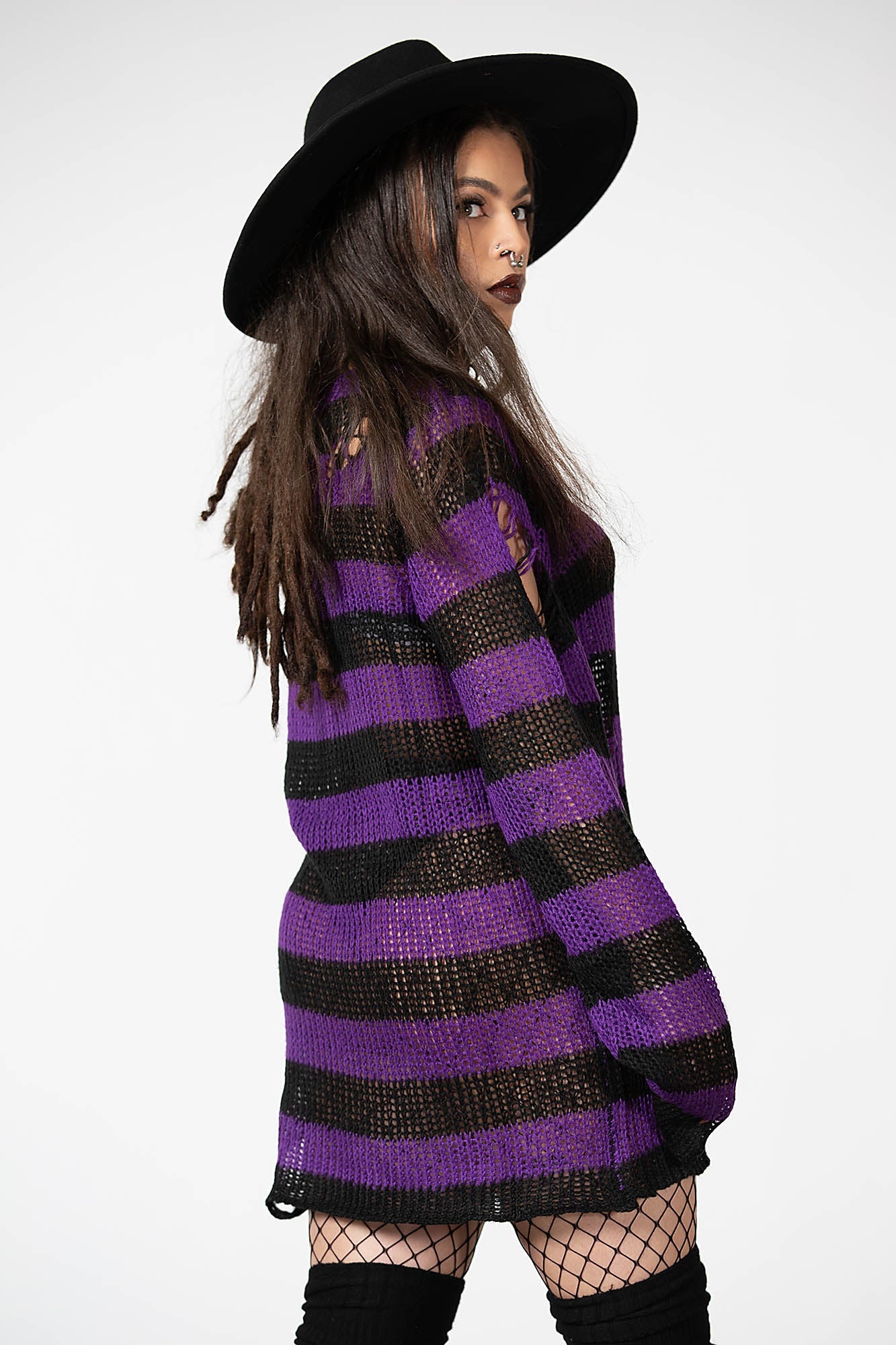 Killstar Hazed Out Distressed Knit Sweater - Long Relaxed Fit