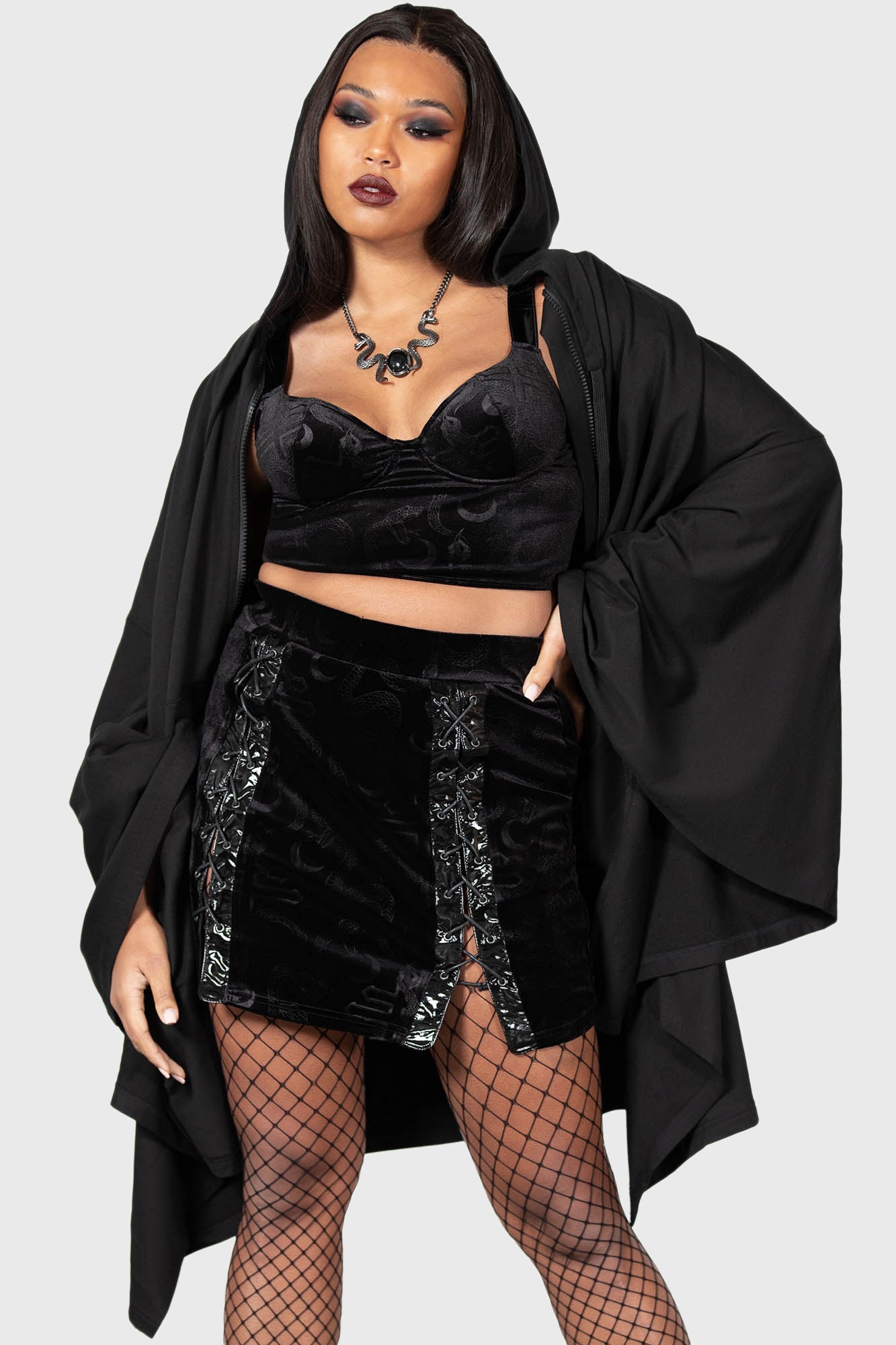 Kelesi Velvet Cropped Top with Adjustable PVC Straps