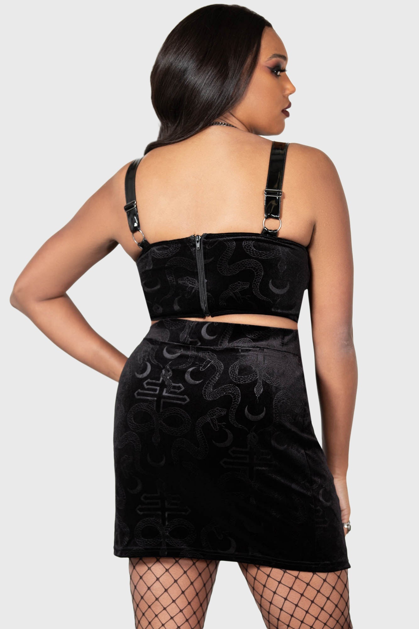 Kelesi Velvet Cropped Top with Adjustable PVC Straps