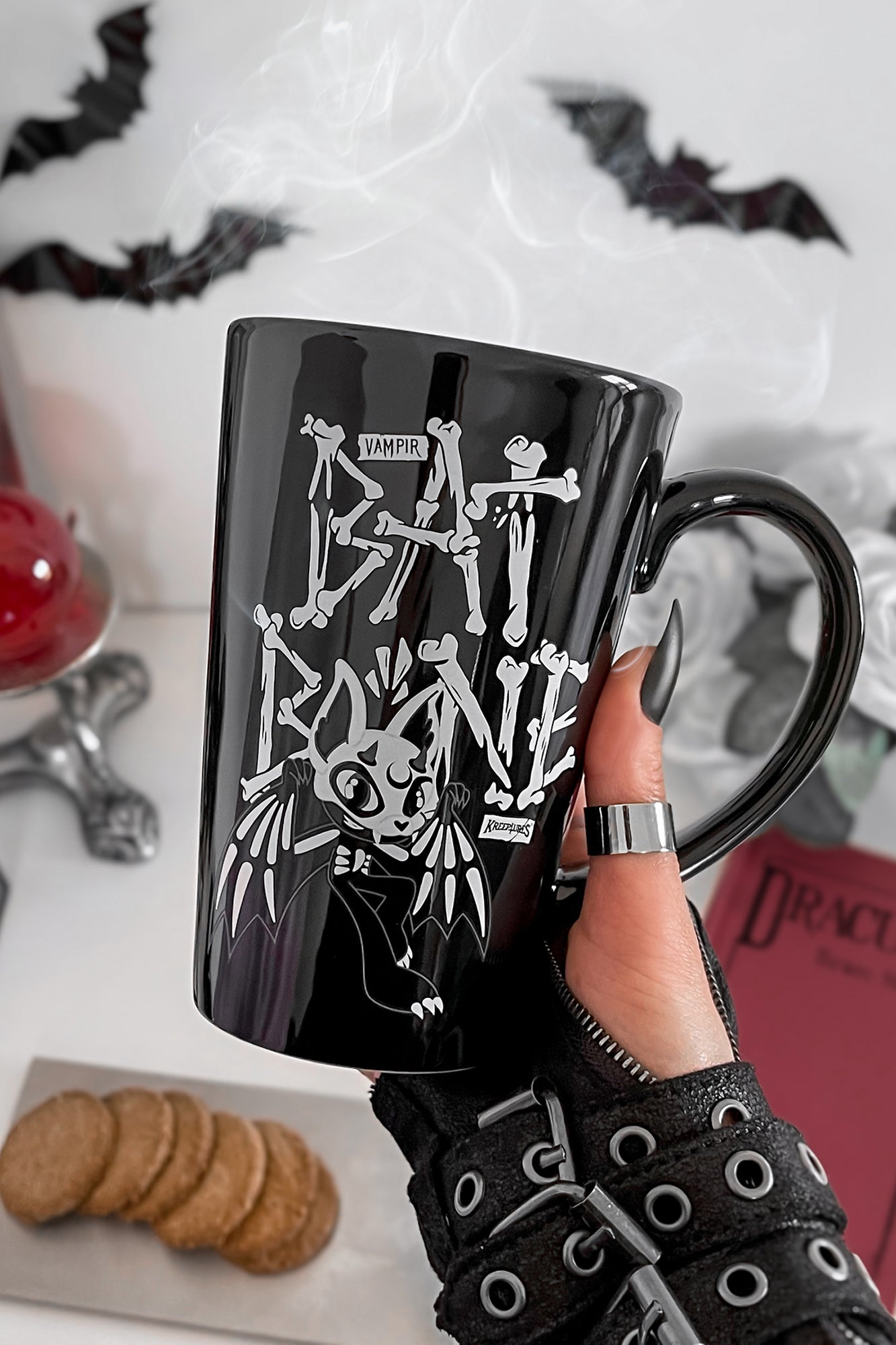 Killstar Batbone Gothic Ceramic Mug - 500ml Black Horror Design
