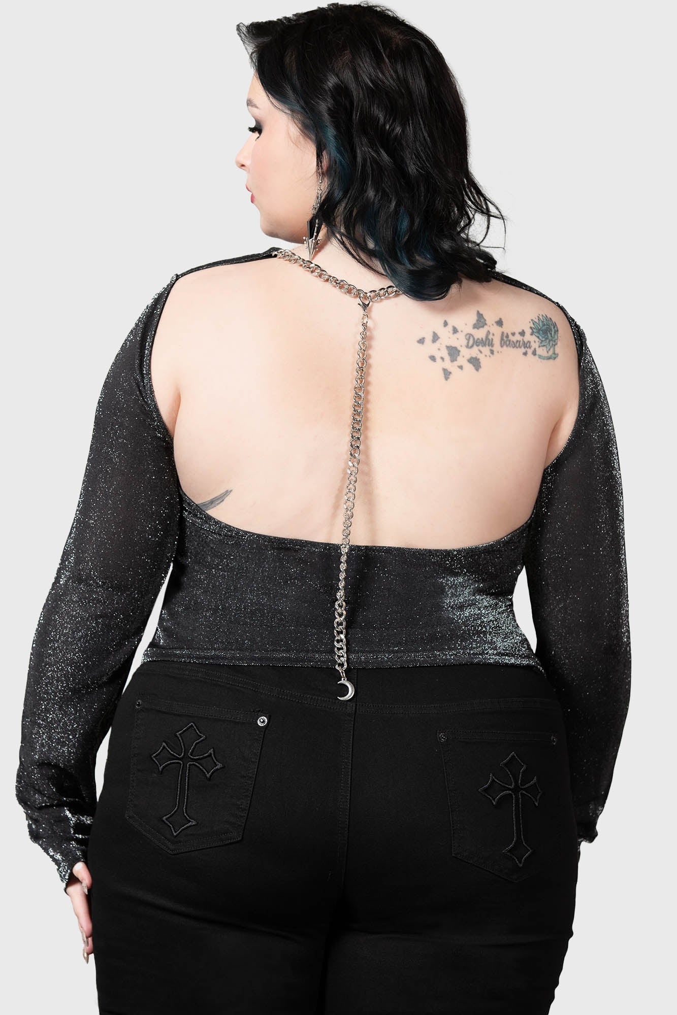 Killstar Metals Reflection Glitter Top with Moon Pendant & Cutouts