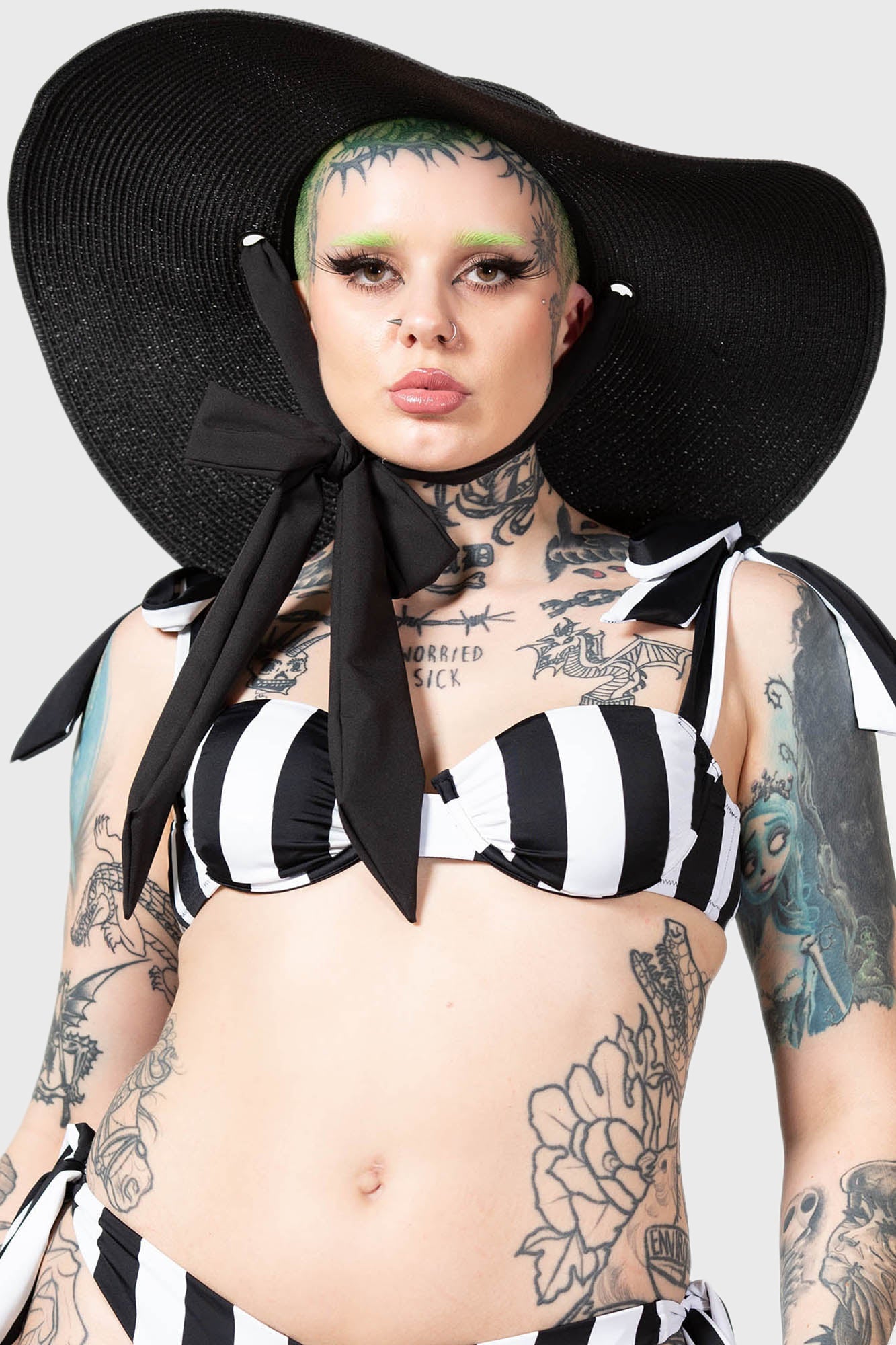 Killstar Gothetica Black Wide Brim Sun Hat with Chiffon Tie