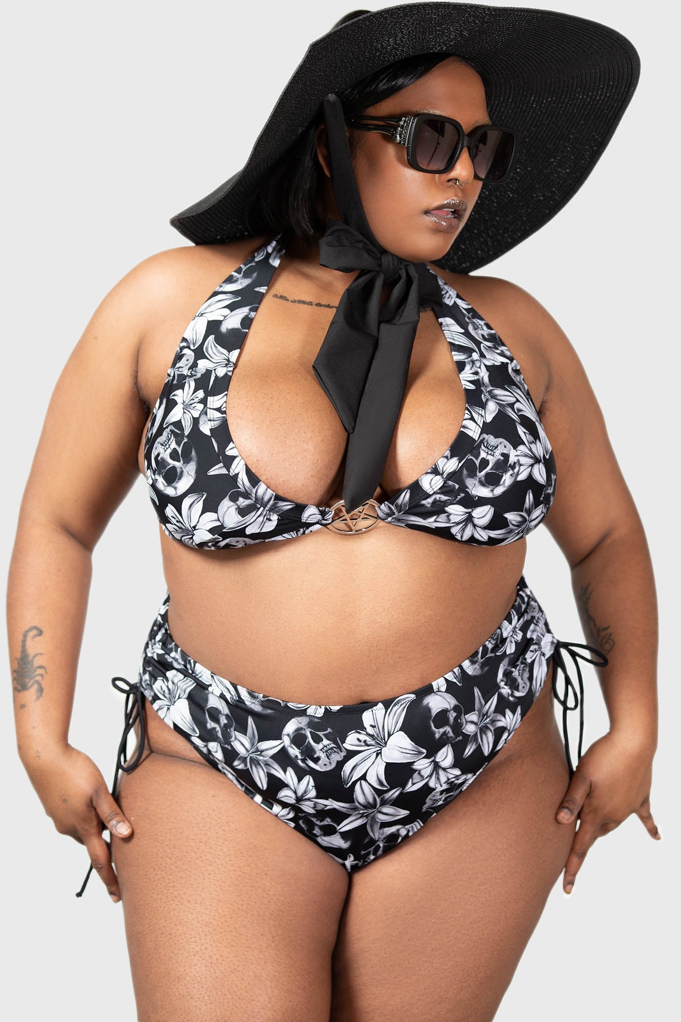 Killstar Gothetica Black Wide Brim Sun Hat with Chiffon Tie