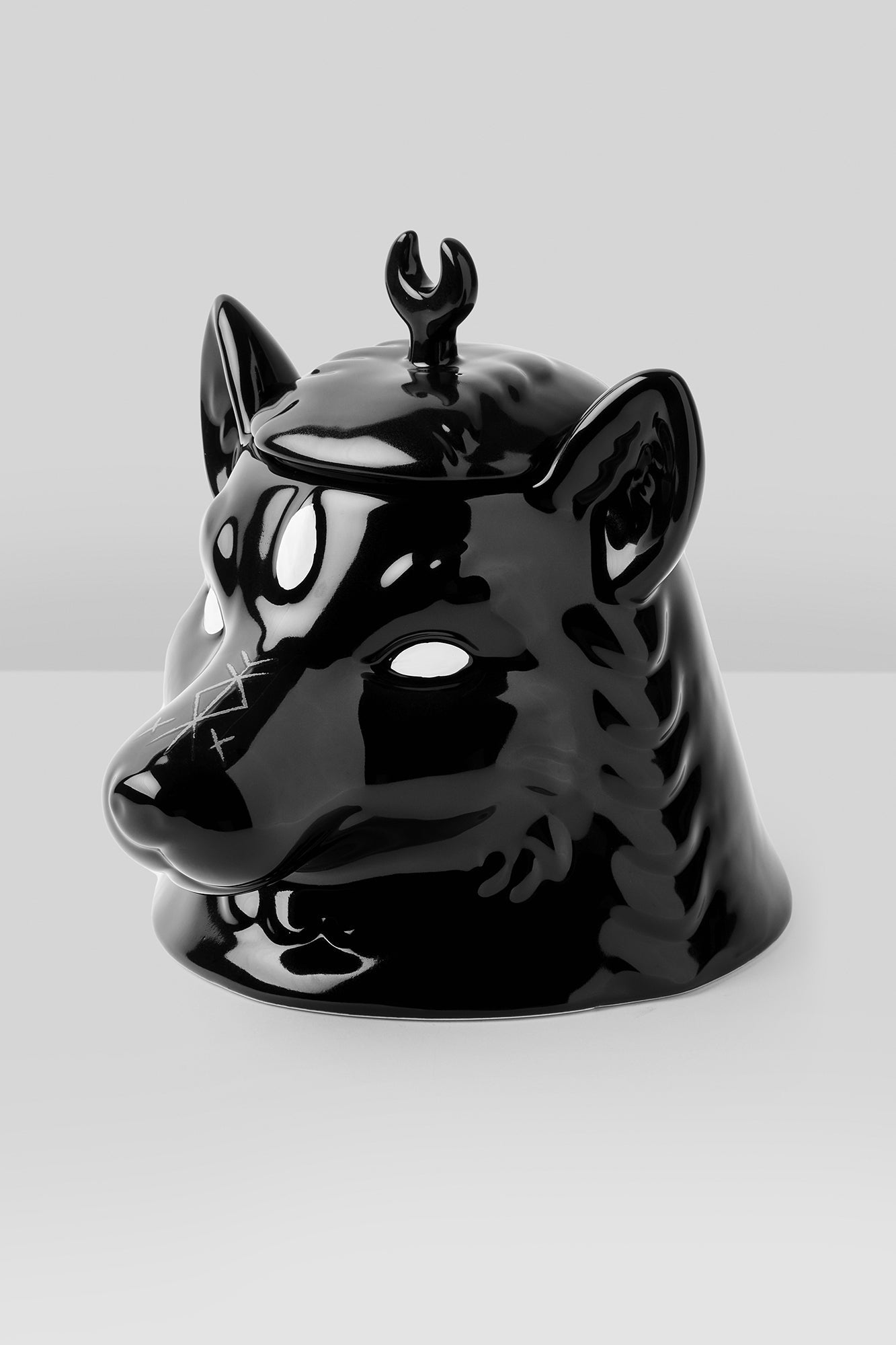 Killstar Gmork Ceramic Wolf Jar - Black High Gloss Storage