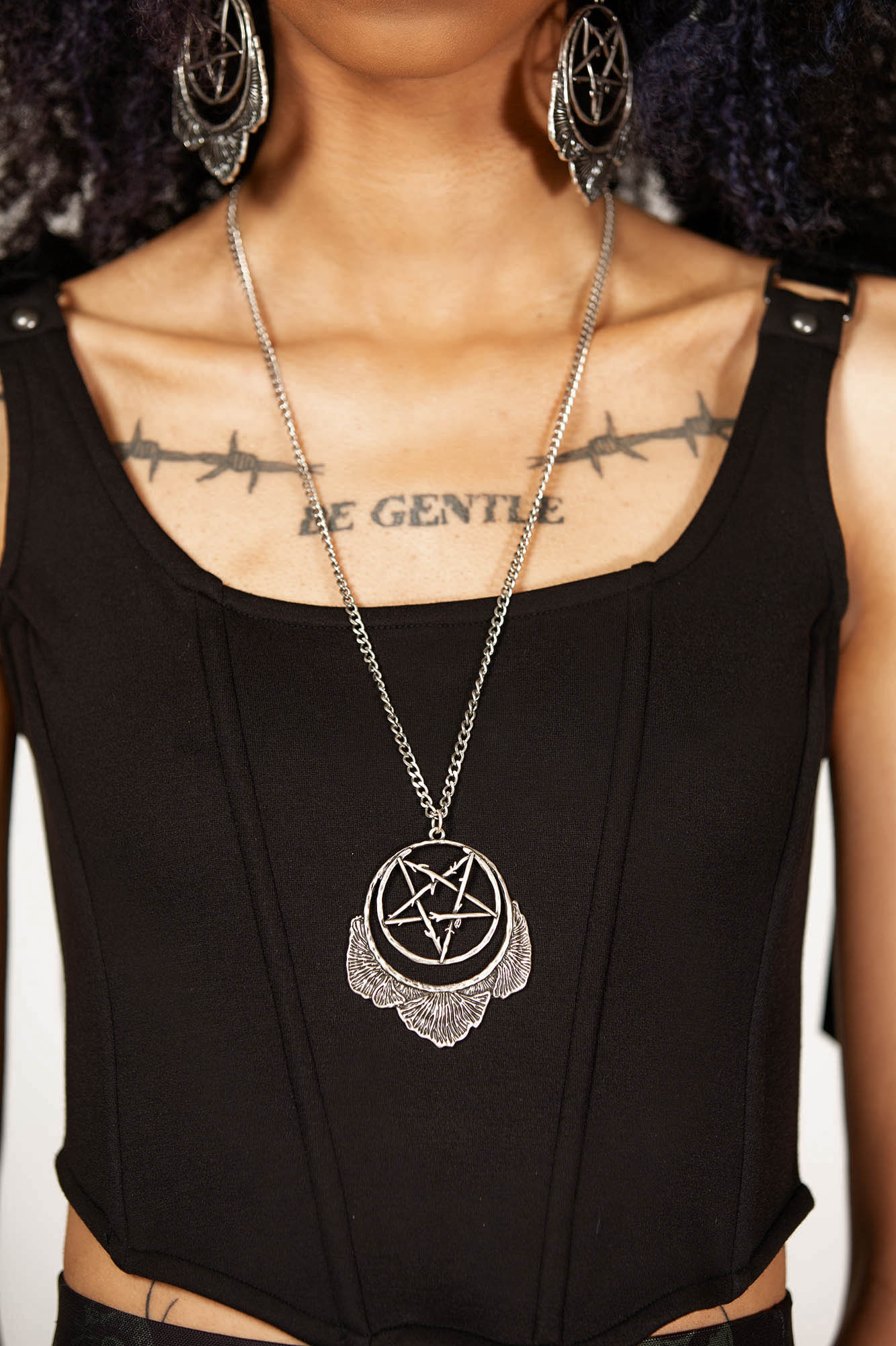 Killstar Mushroom Ritual Statement Necklace - Engraved Metal Pendant