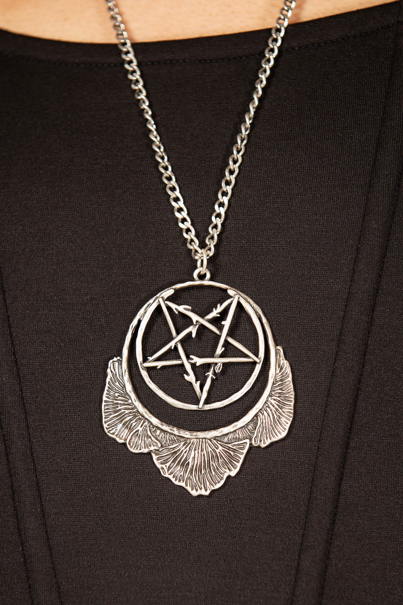 Killstar Mushroom Ritual Statement Necklace - Engraved Metal Pendant