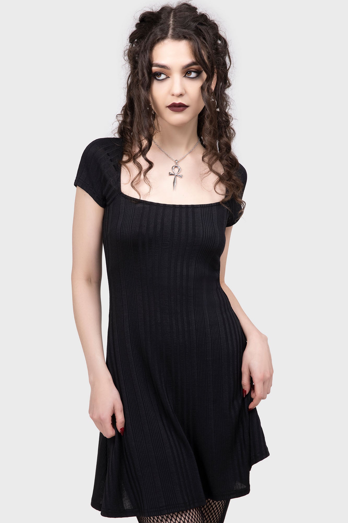 Killstar Nocturnee Mini Dress with Square Neck & Back Tie