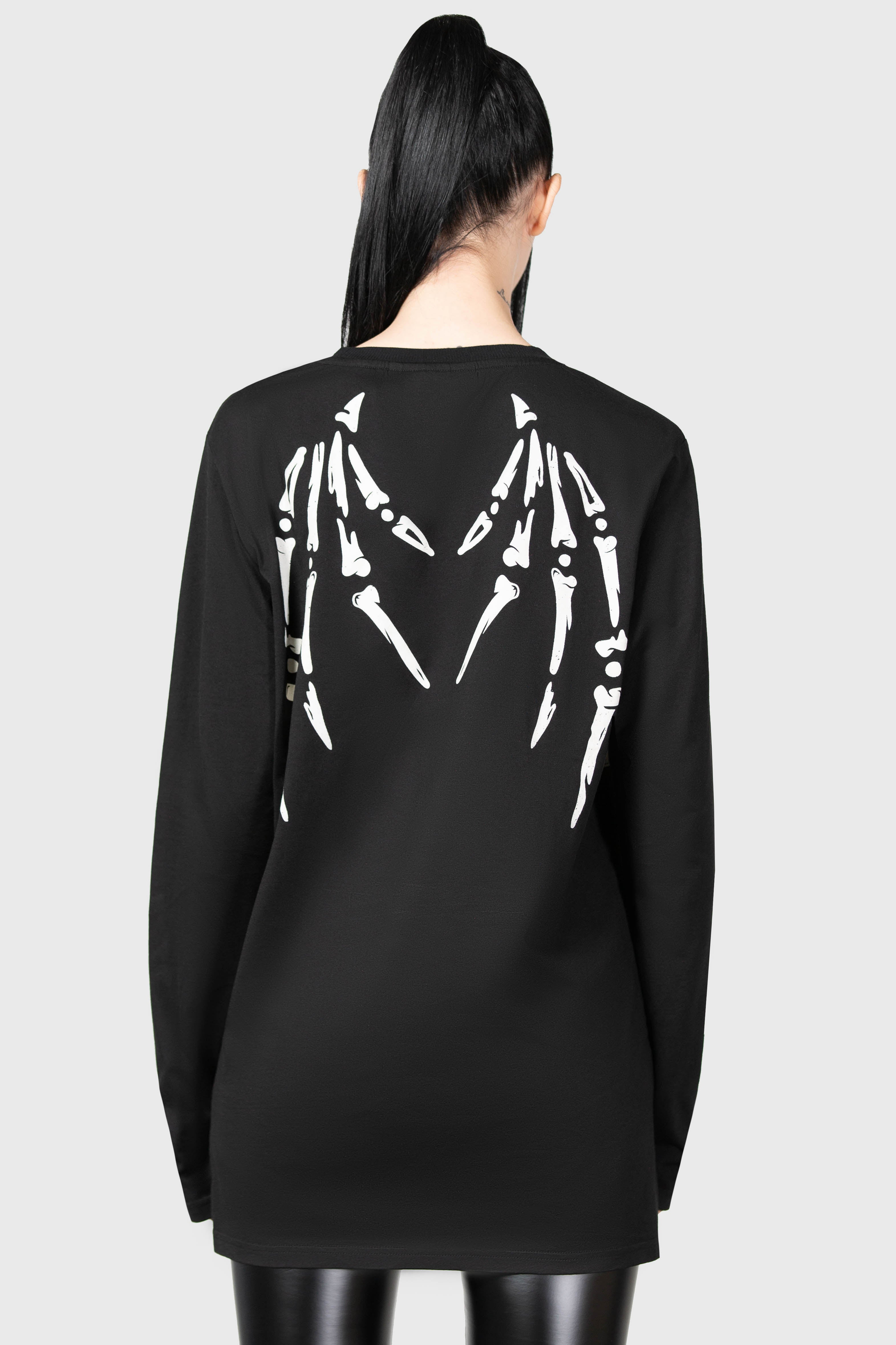 Killstar Batbone Long Sleeve Cotton Top - Unisex Graphic Tee