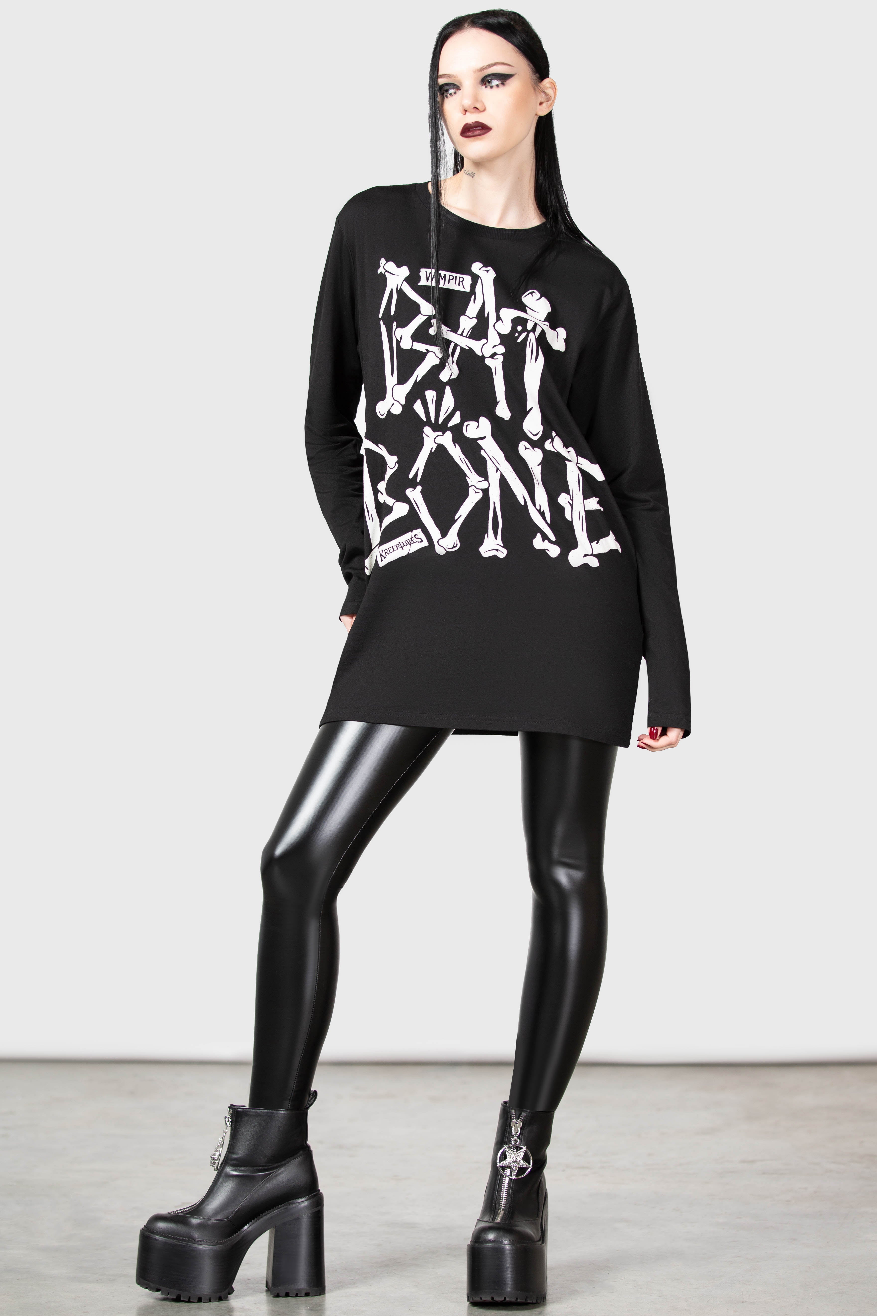 Killstar Batbone Long Sleeve Cotton Top - Unisex Graphic Tee