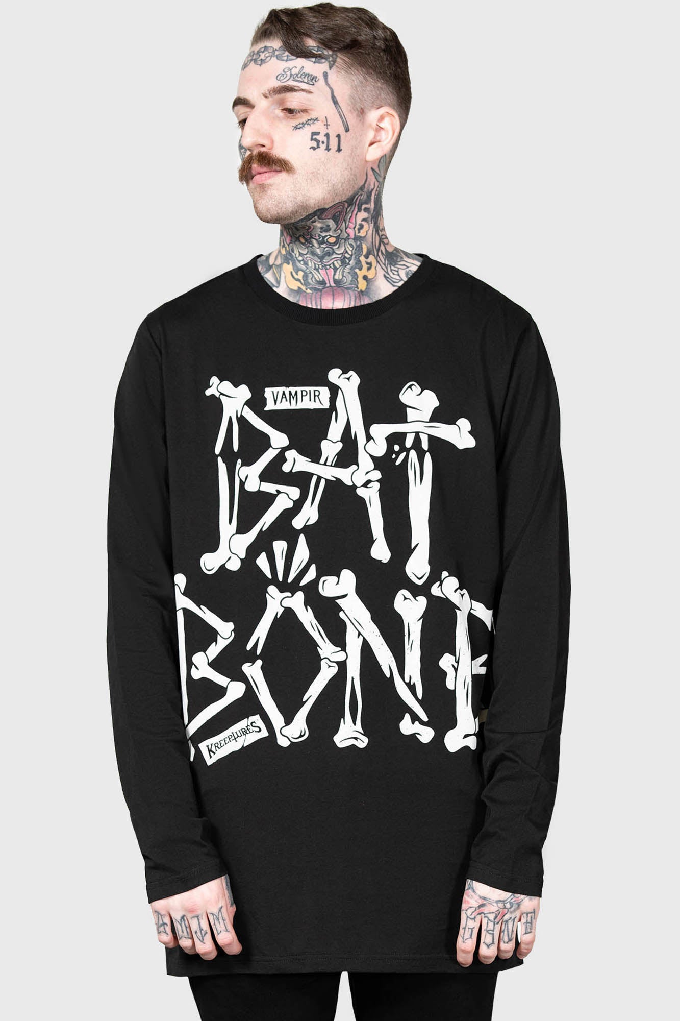 Killstar Batbone Long Sleeve Cotton Top - Unisex Graphic Tee