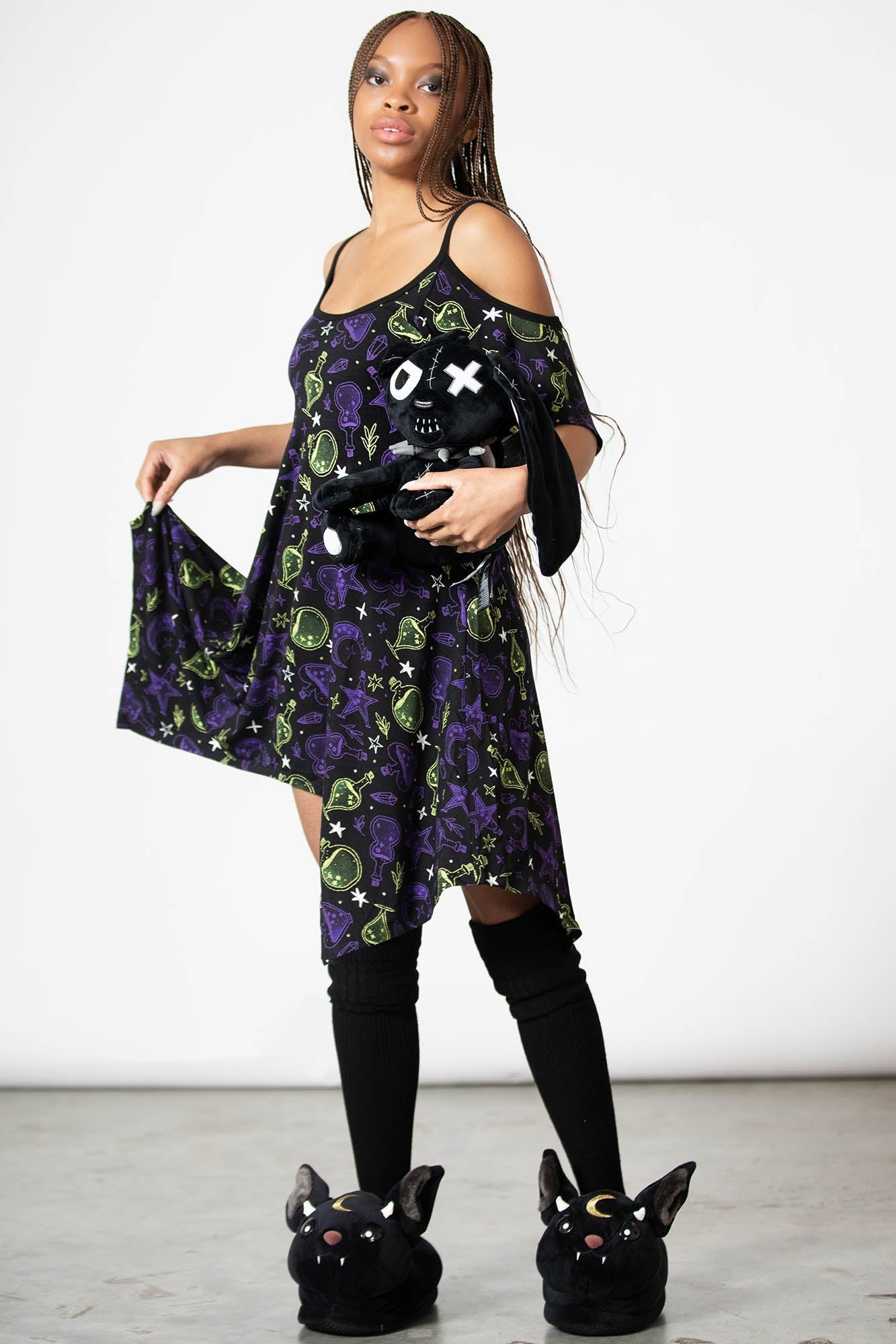 Killstar Magic Slumber Cold Shoulder Lounge Dress - Soft Stretch Viscose