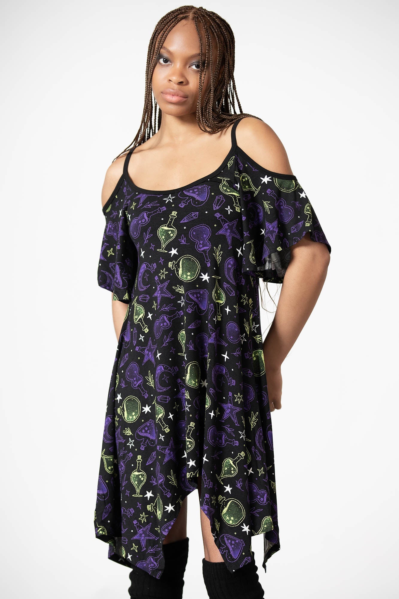Killstar Magic Slumber Cold Shoulder Lounge Dress - Soft Stretch Viscose