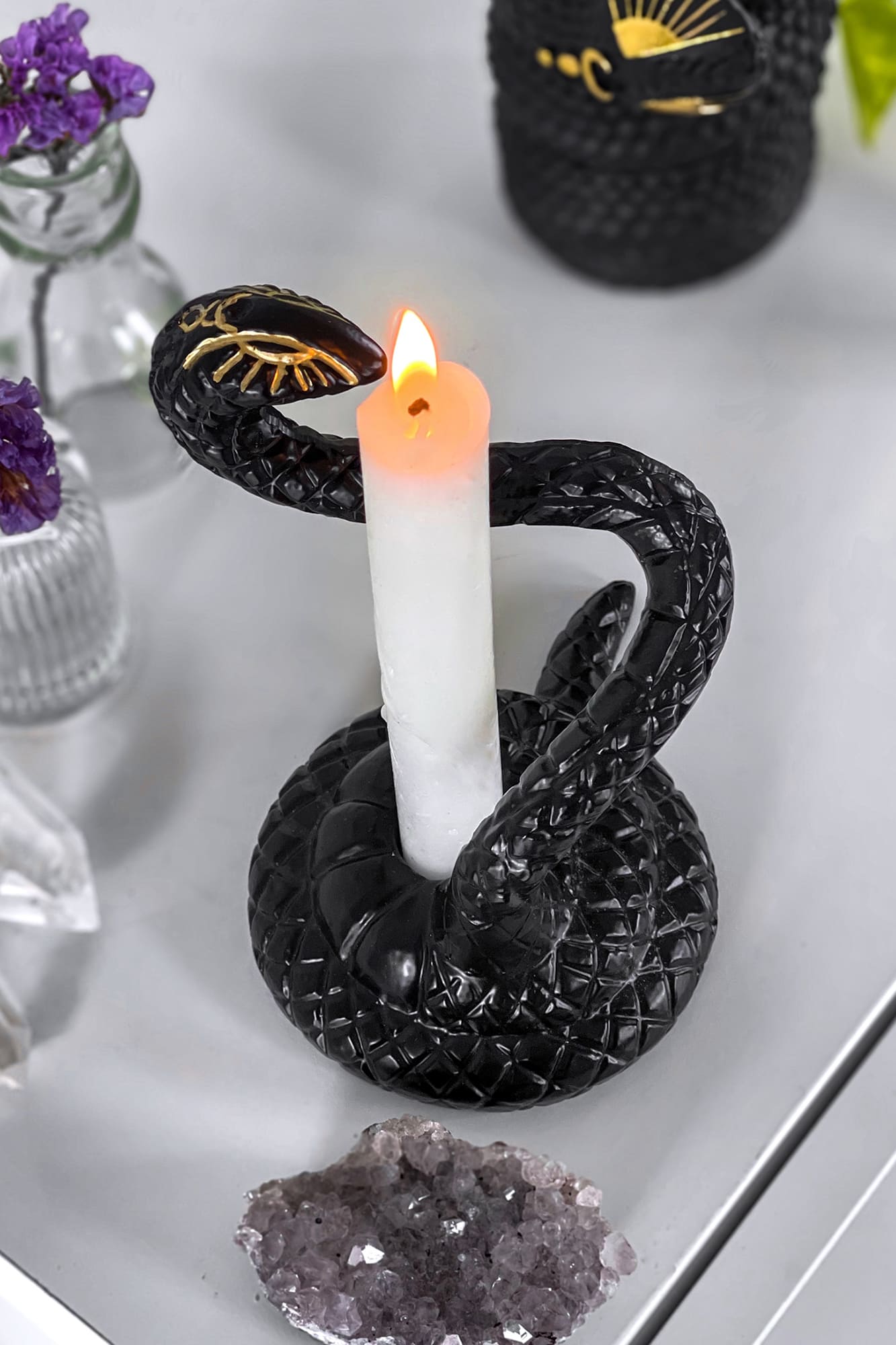 Killstar Serpentina Gold Candle Holder - Sculpted Design