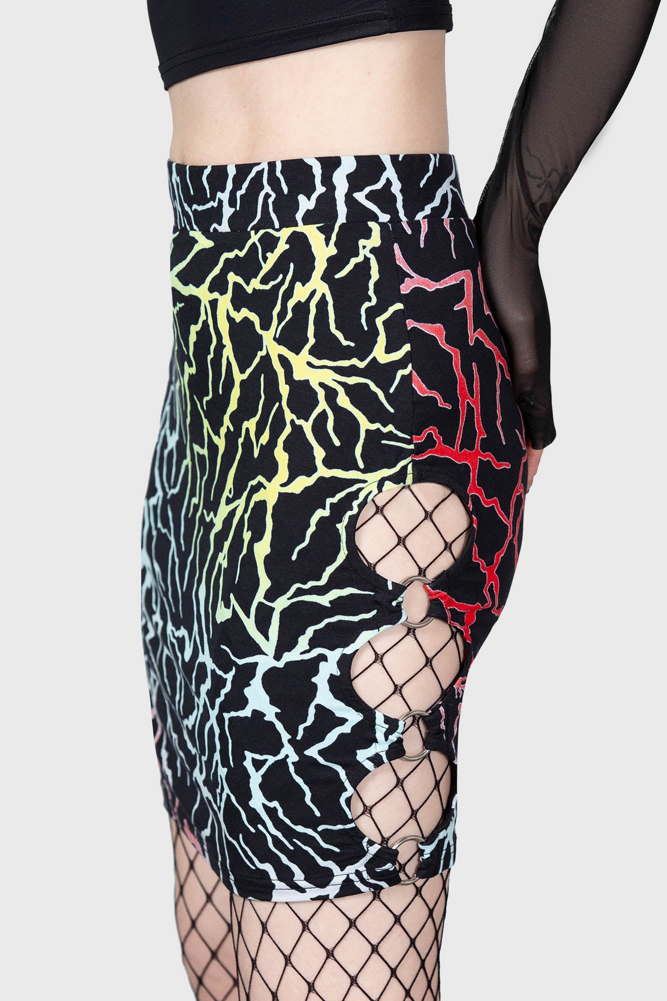 Killstar Connexion Rainbow Lightning Cut-Out Mini Skirt