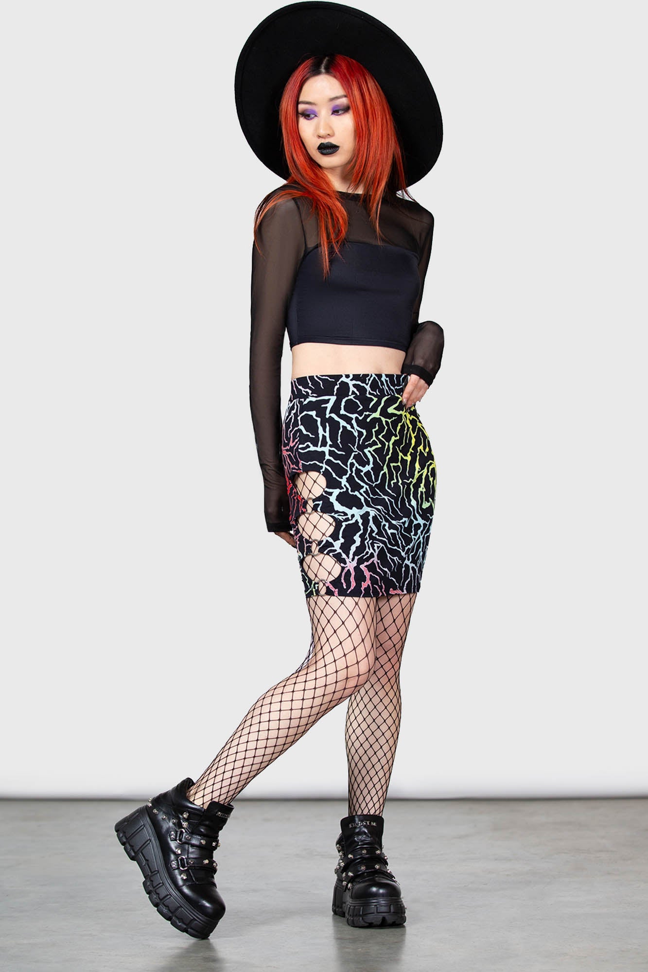 Killstar Connexion Rainbow Lightning Cut-Out Mini Skirt