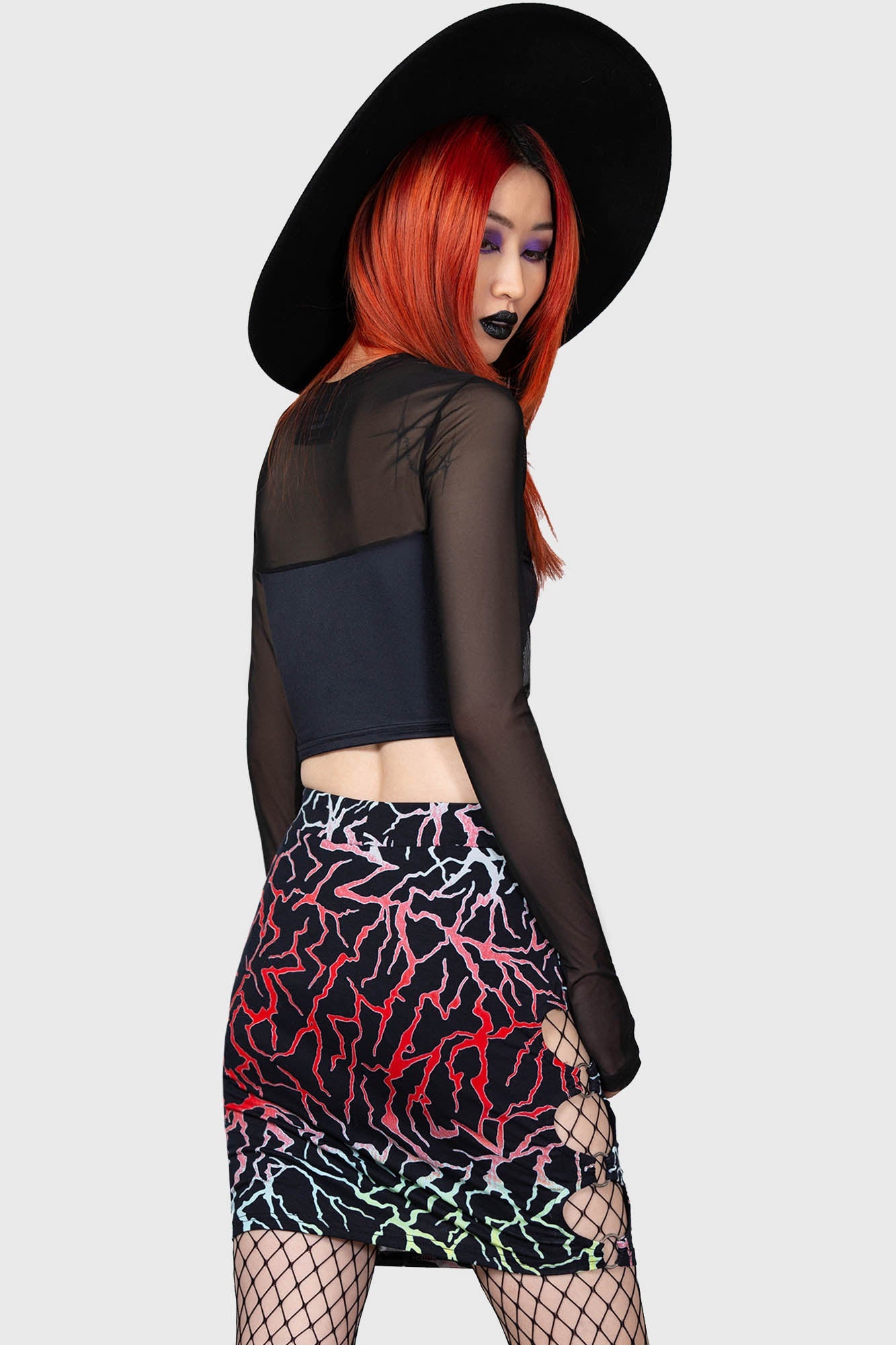 Killstar Connexion Rainbow Lightning Cut-Out Mini Skirt