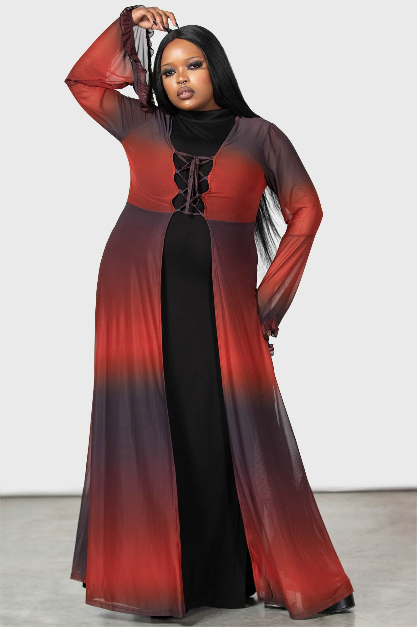 Killstar Red Ombre Mesh Cape with Flared Sleeves