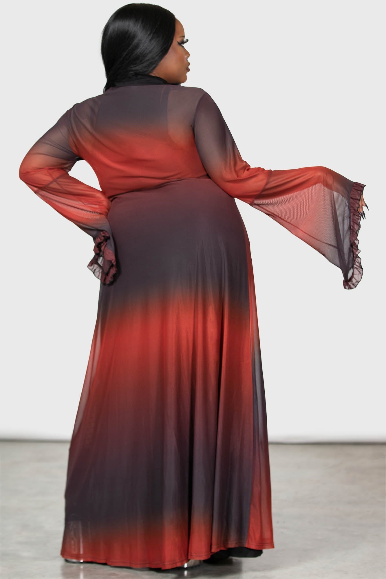 Killstar Red Ombre Mesh Cape with Flared Sleeves