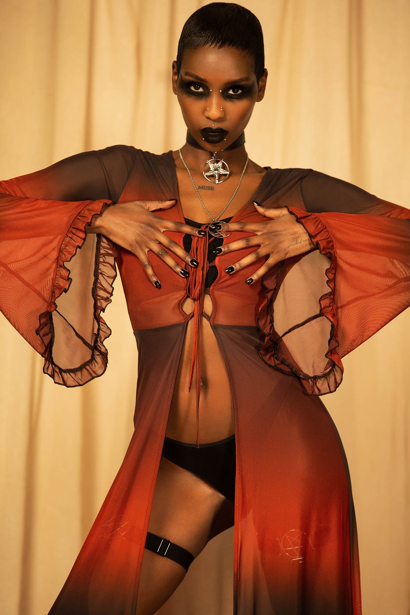 Killstar Red Ombre Mesh Cape with Flared Sleeves